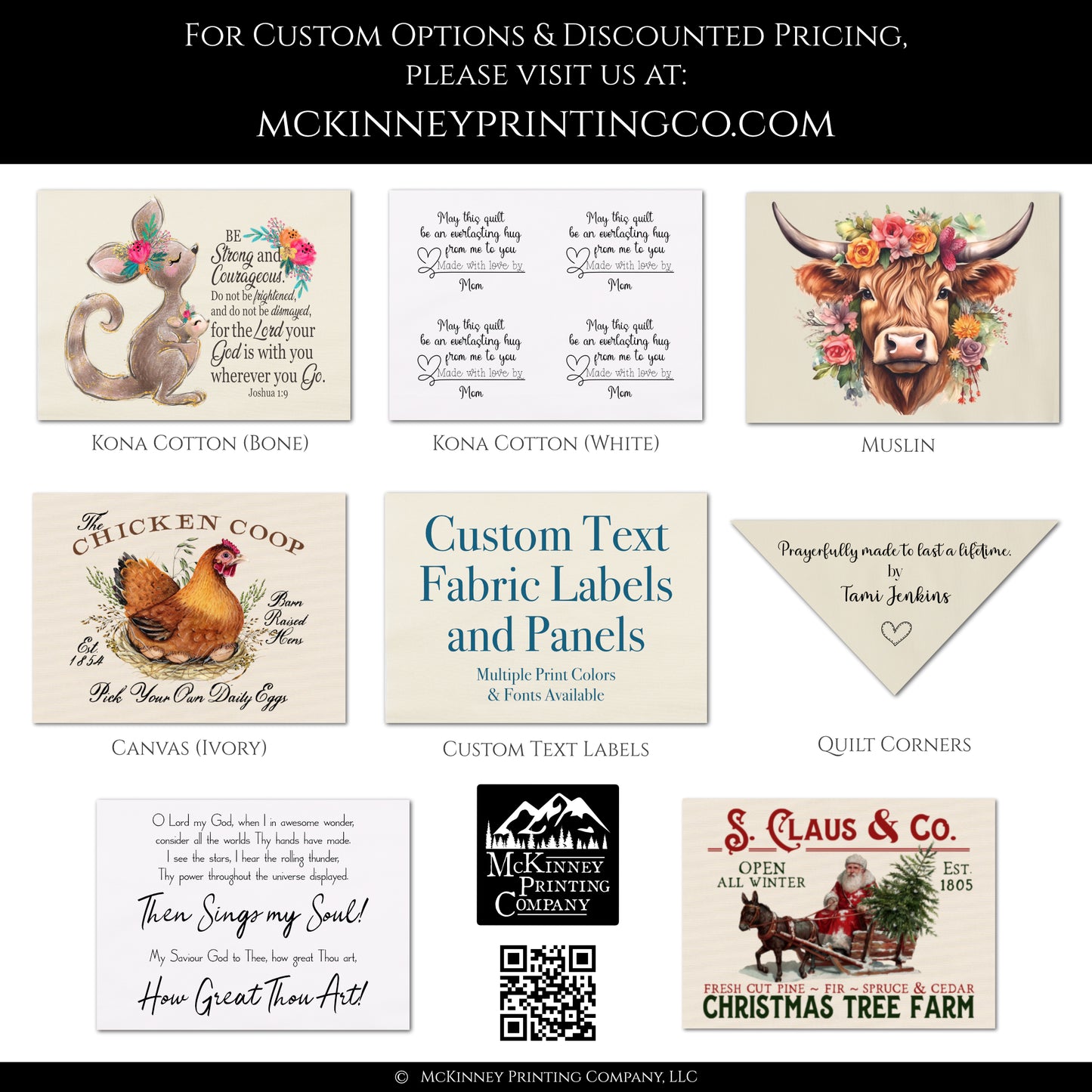 Christmas Fabric Panels - Holiday Print, Santa, North Pole, Small Quilt Block, Wall Art, Cotton, Canvas, Quilting