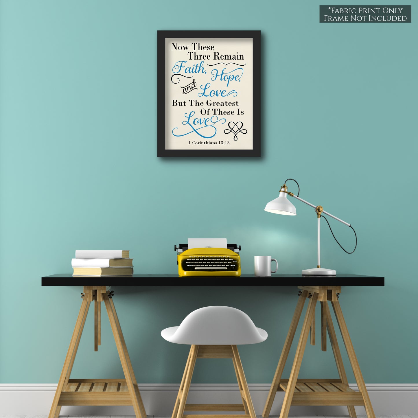 Faith Hope Love, 1 Corinthians 13:13 - Christian Fabric, Scripture Wall Art, Quilt Block, Large, Canvas, Cotton, Muslin, Quilt