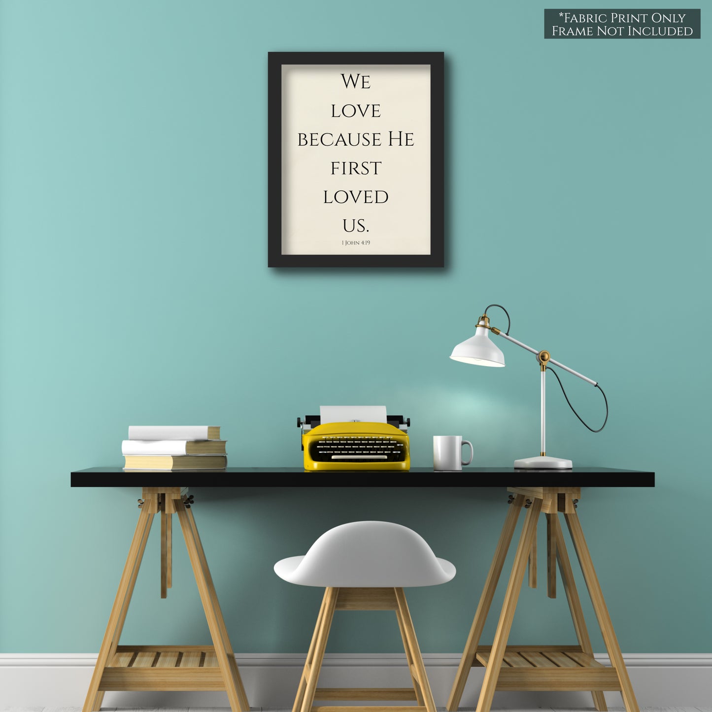 1 John 4:19 - Scripture Fabric, We Love Because He First Loved Us, Christian, Large | Small Cotton Quilt Block