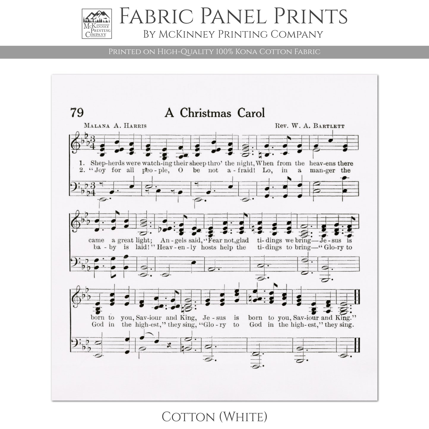Christmas Fabric Panels - A Christmas Carol, Hymn, Sheet Music, Vintage, Song, Antique, Lyrics, Quilting, Cotton