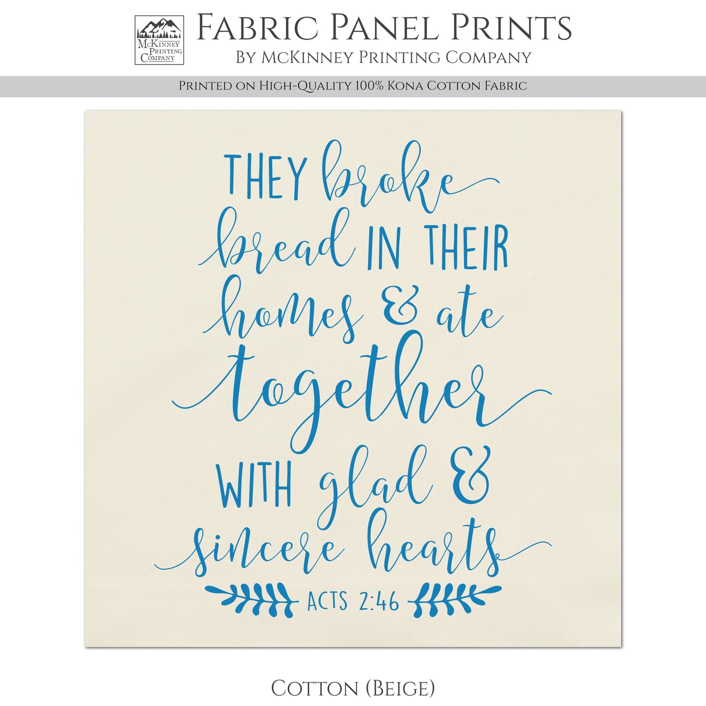 Acts 2:46 - Kona Cotton Fabric, They Broke Bread, Bible Verse, Scripture, Quilting, Wall Art, Canvas, Quilt Block