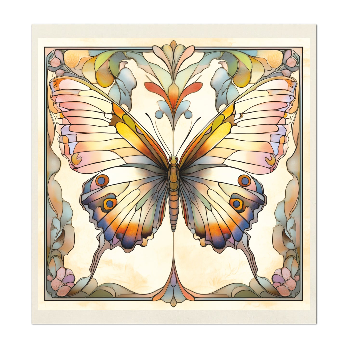 Art Nouveau Fabric - Butterfly Fabric, French Country, Panel, Shabby Chic, Décor, Quilt Block, Vintage, Wall Art, Cotton, Quilting