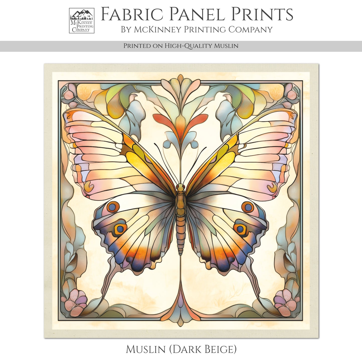 Art Nouveau Fabric - Butterfly Fabric, French Country, Panel, Shabby Chic, Décor, Quilt Block, Vintage, Wall Art, Cotton, Quilting