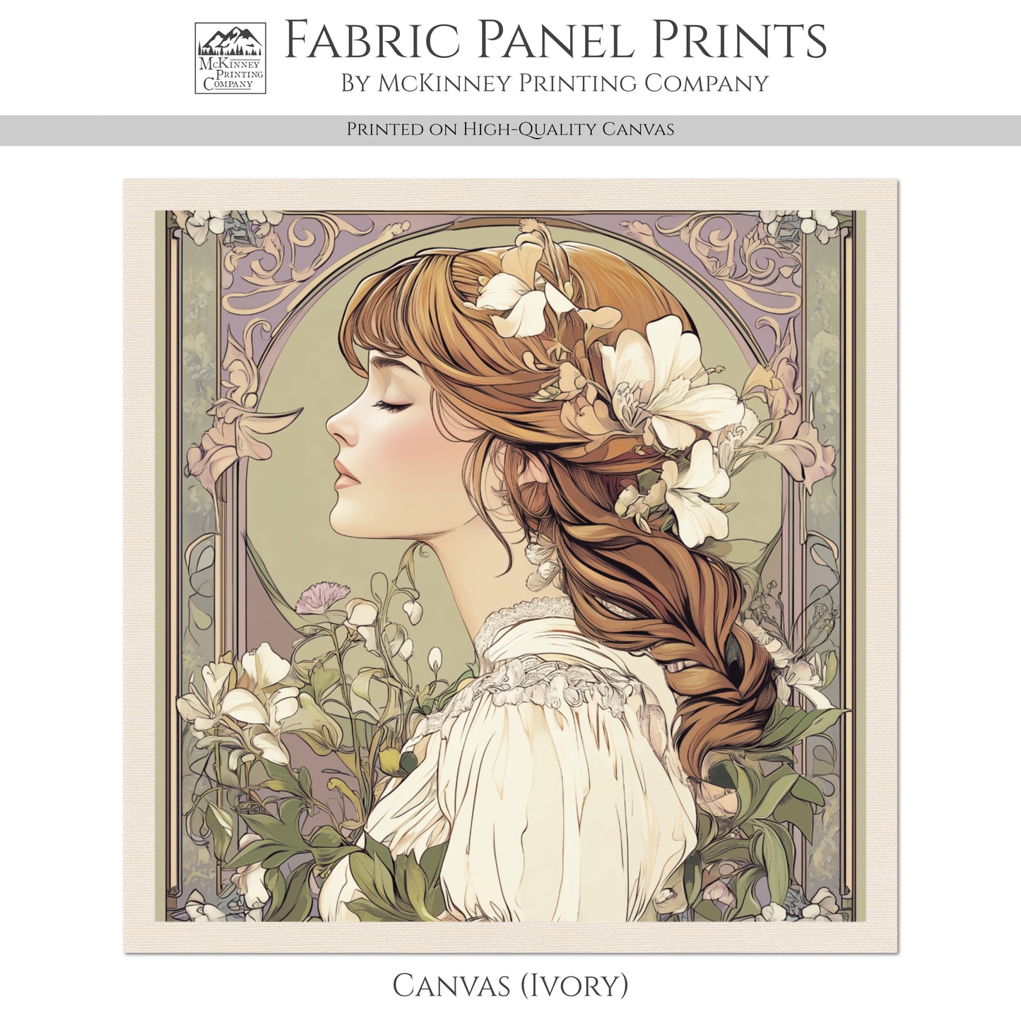 Art Nouveau Fabric - French Country Fabric, Panel, Woman, Portrait, Shabby Chic, Décor, Quilt Block, Wall Art, Cotton, Quilting