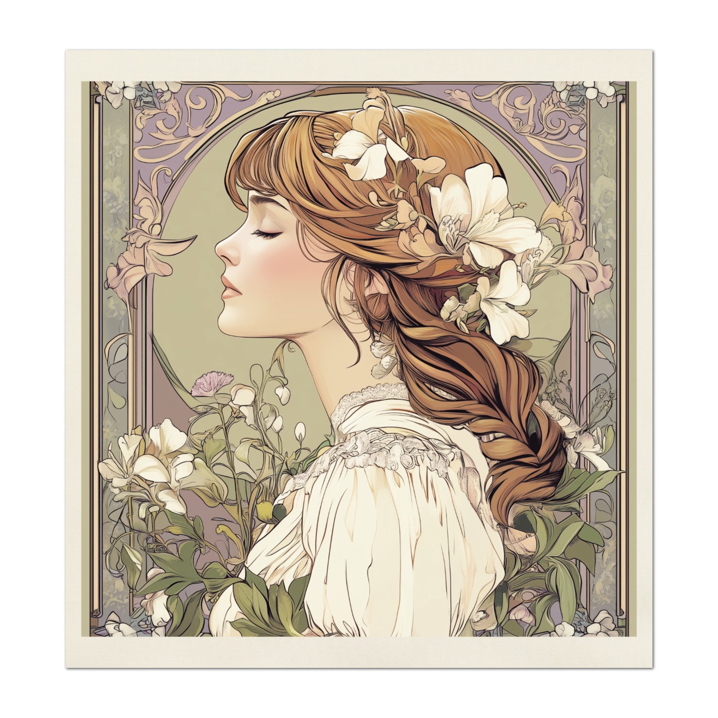 Art Nouveau Fabric - French Country Fabric, Panel, Woman, Portrait, Shabby Chic, Décor, Quilt Block, Wall Art, Cotton, Quilting