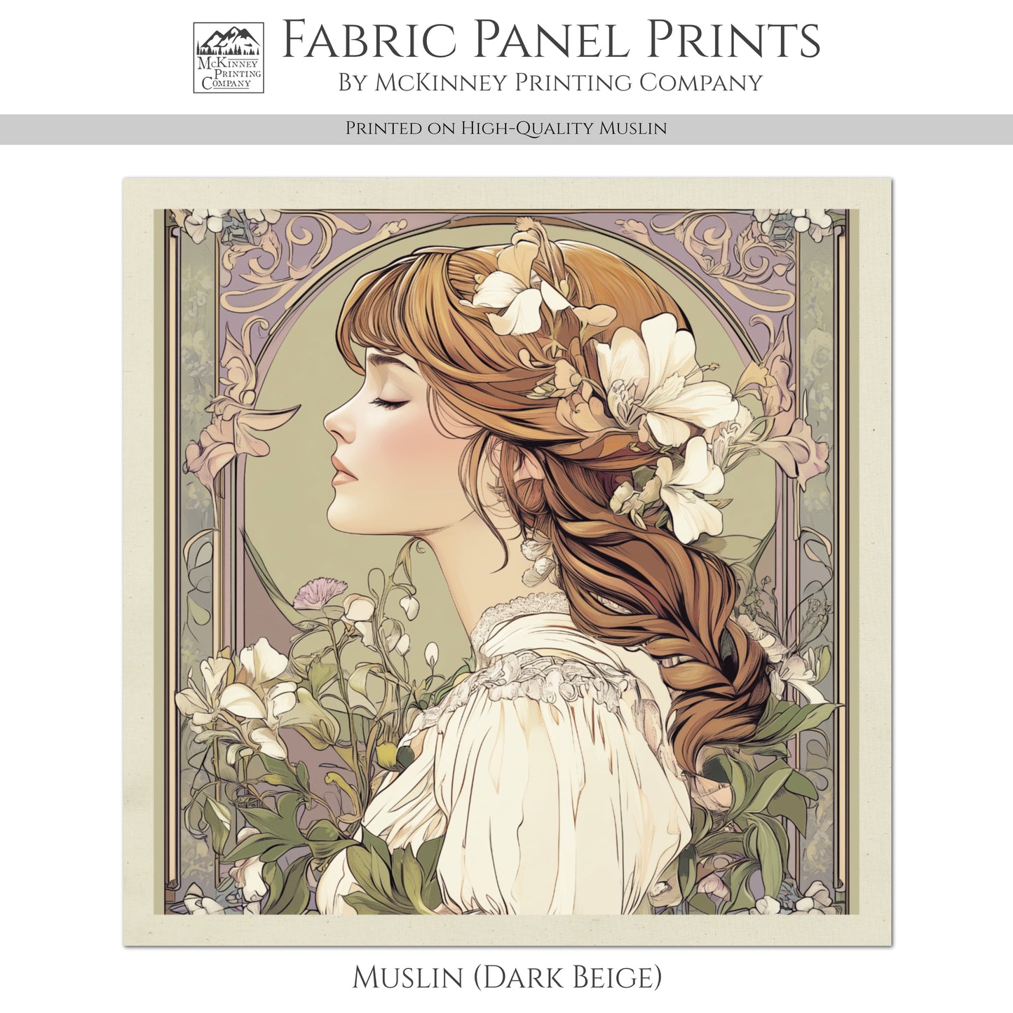 Art Nouveau Fabric - French Country Fabric, Panel, Woman, Portrait, Shabby Chic, Décor, Quilt Block, Wall Art, Cotton, Quilting