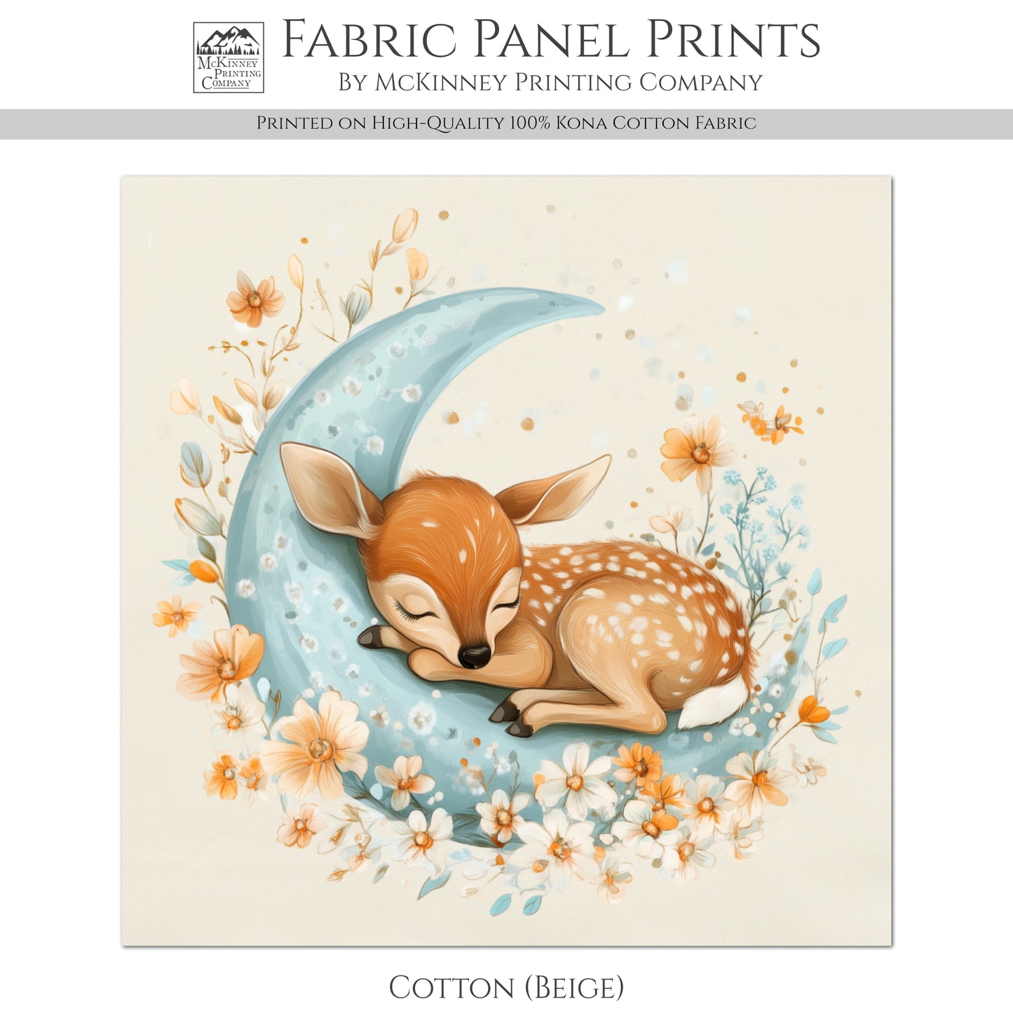 Baby Fabric Panels, Deer, Fawn, Woodland Animal, Canvas, Shower Gift, Nursery Décor, Quilt Block, Wall Art, Cotton, Quilting