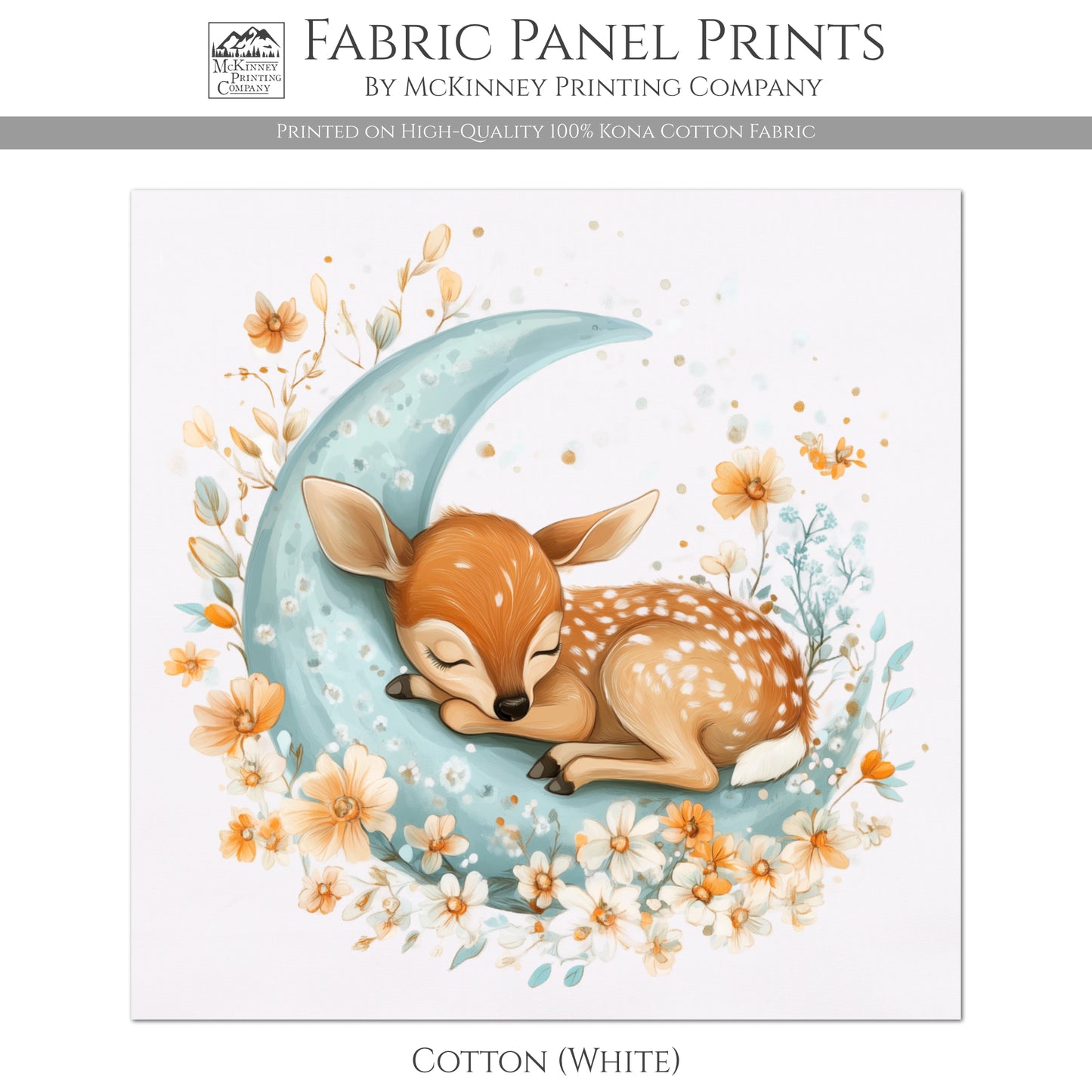 Baby Fabric Panels, Deer, Fawn, Woodland Animal, Canvas, Shower Gift, Nursery Décor, Quilt Block, Wall Art, Cotton, Quilting