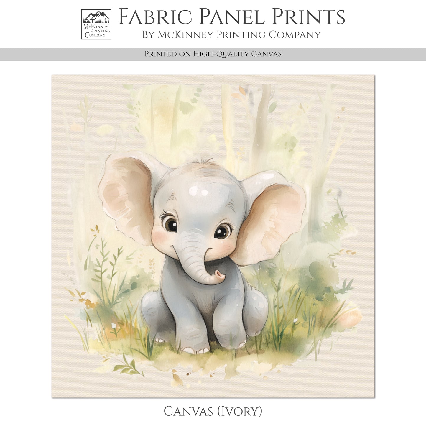 Elephant Fabric - Baby Fabric Panels, Canvas, Shower Gift, Nursery Décor, Quilt Block, Wall Art, Cotton, Quilting