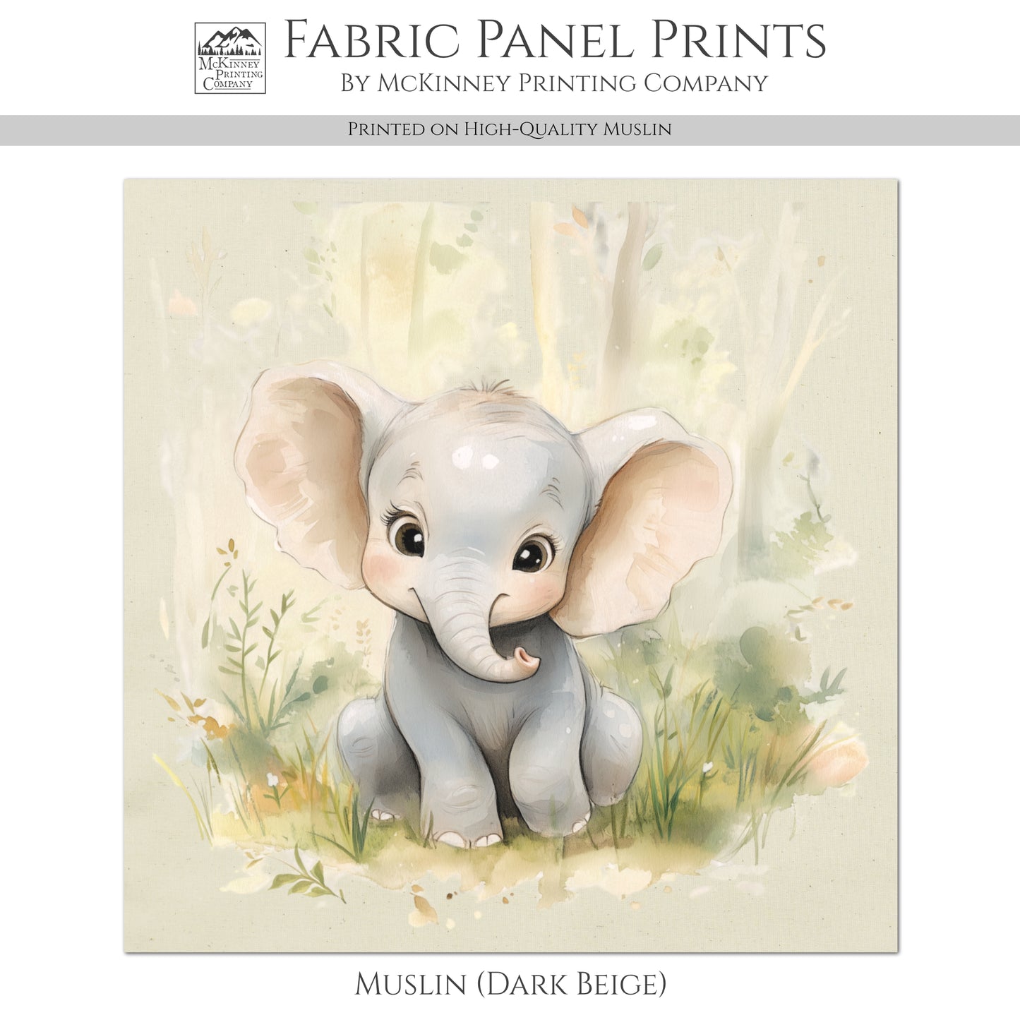 Elephant Fabric - Baby Fabric Panels, Canvas, Shower Gift, Nursery Décor, Quilt Block, Wall Art, Cotton, Quilting