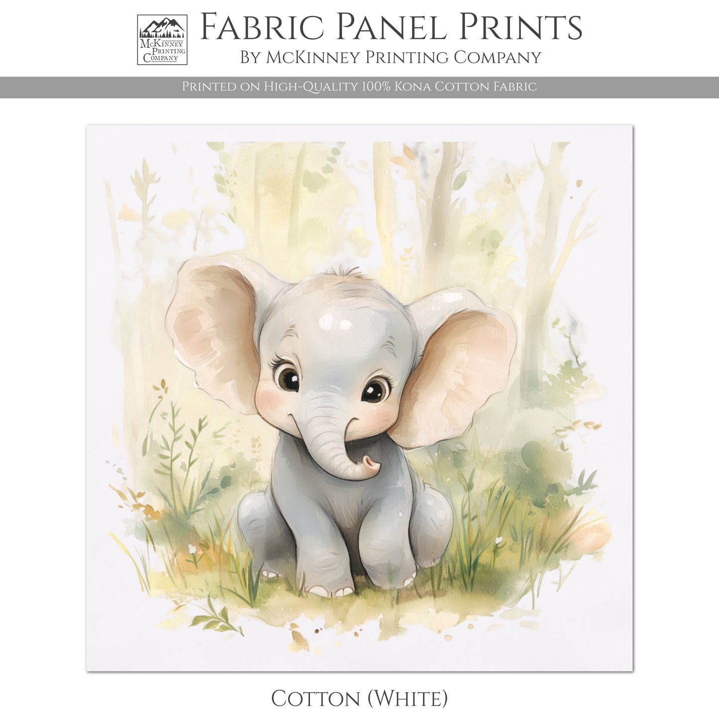 Elephant Fabric - Baby Fabric Panels, Canvas, Shower Gift, Nursery Décor, Quilt Block, Wall Art, Cotton, Quilting