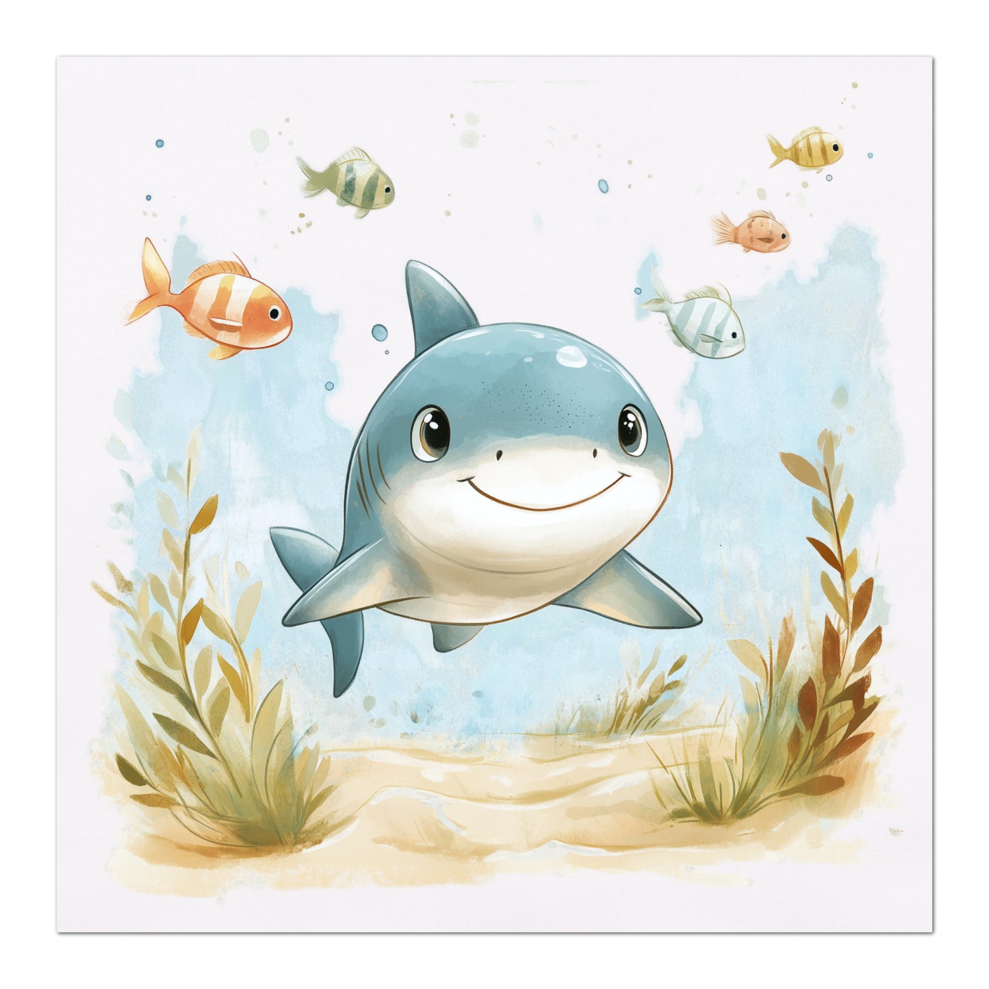 Baby Shark Fabric - Baby Fabric Panels, Sea, Ocean, Boy, Blanket, Nursery Décor, Quilt Block, Cotton, Quilting
