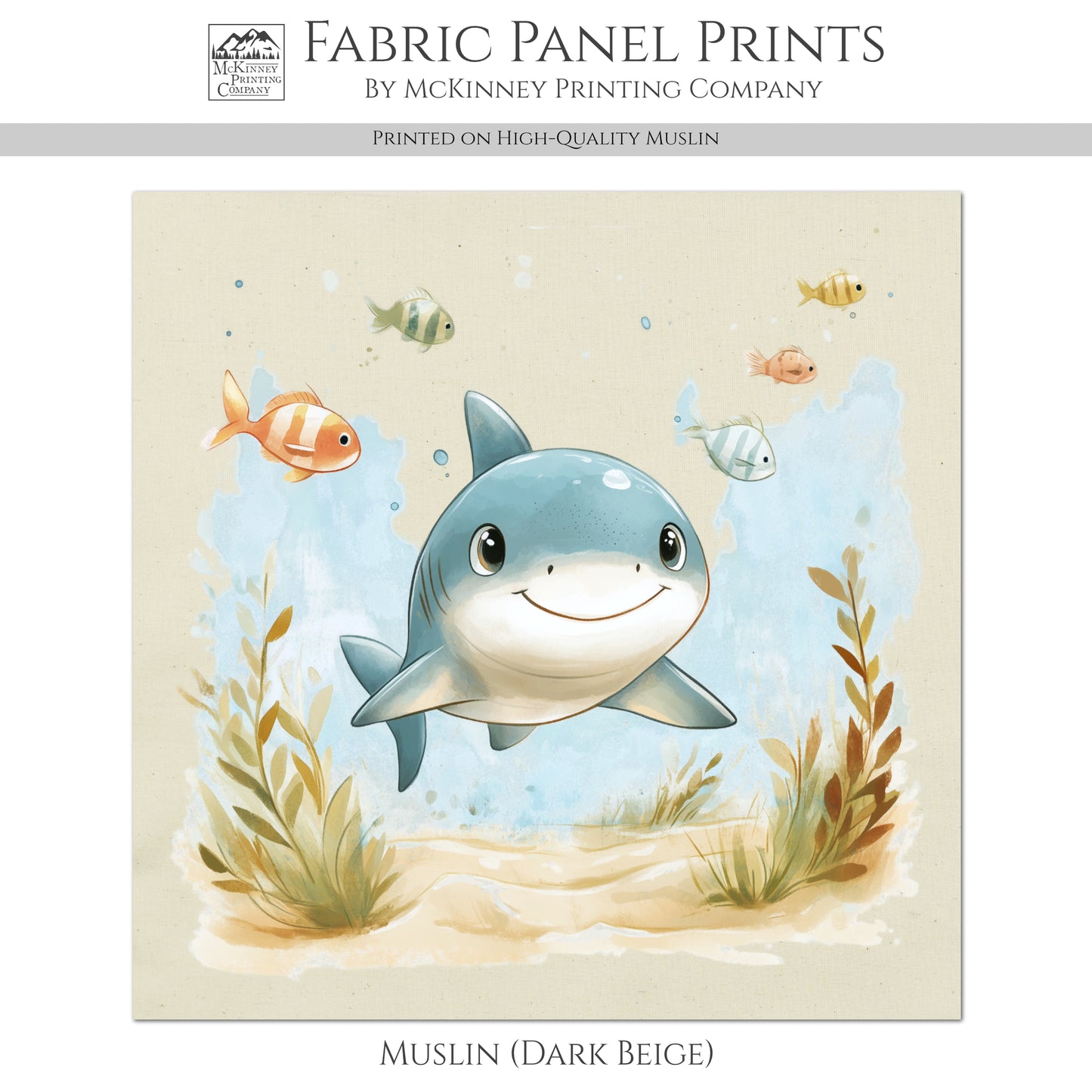 Baby Shark Fabric - Baby Fabric Panels, Sea, Ocean, Boy, Blanket, Nursery Décor, Quilt Block, Cotton, Quilting
