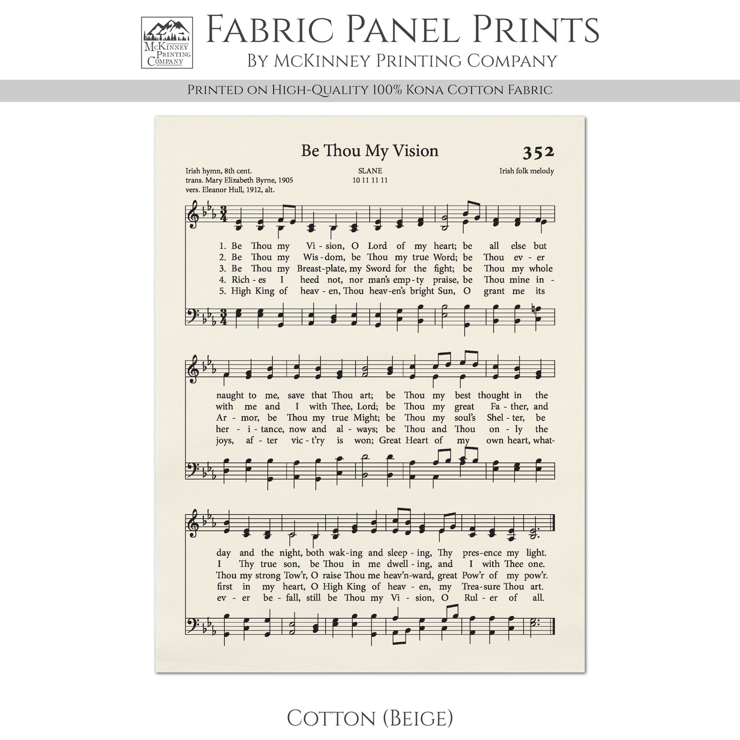 Be Thou My Vision - Religious Fabric, Christian, Hymn Wall Art, Vintage Sheet Music, Quilting, Quilt, Cotton, Sewing, Cotton