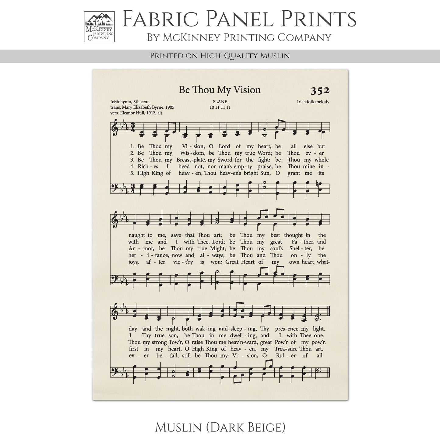 Be Thou My Vision - Religious Fabric, Christian, Hymn Wall Art, Vintage Sheet Music, Quilting, Quilt, Cotton, Sewing, Cotton