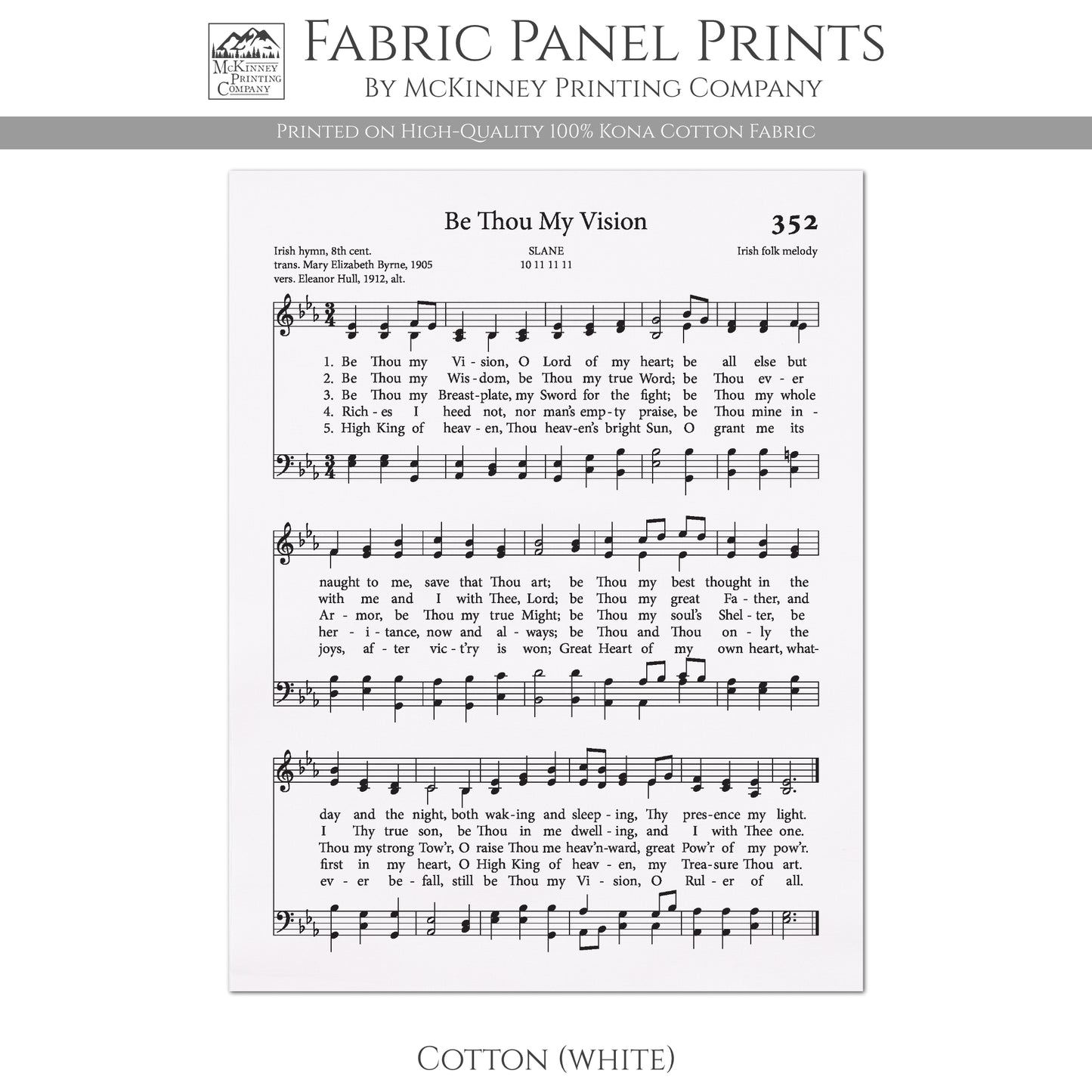 Be Thou My Vision - Religious Fabric, Christian, Hymn Wall Art, Vintage Sheet Music, Quilting, Quilt, Cotton, Sewing, Cotton