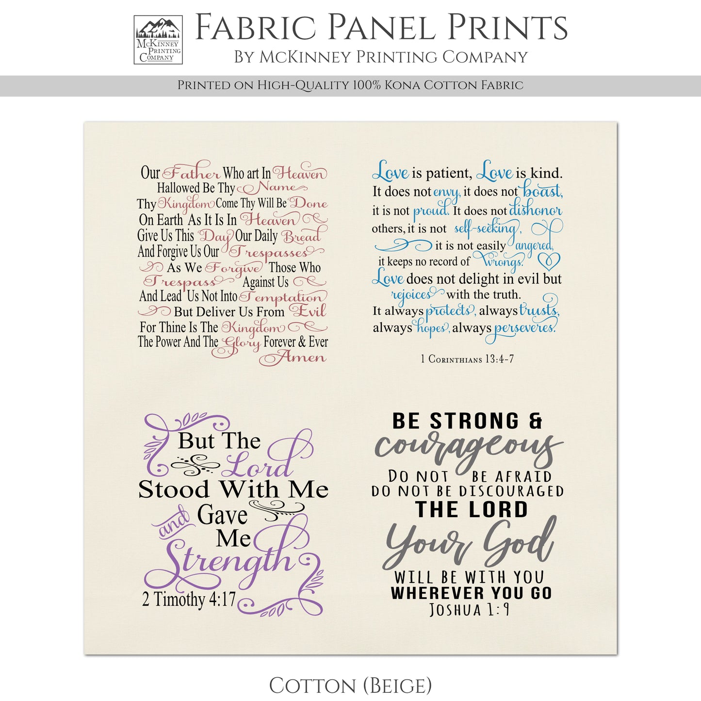 Love is Patient - Christian Fabric, Small Print, Joshua 1:9, Our Father, Prayer Quilt, Pocket Prayer, Quilting, Sewing