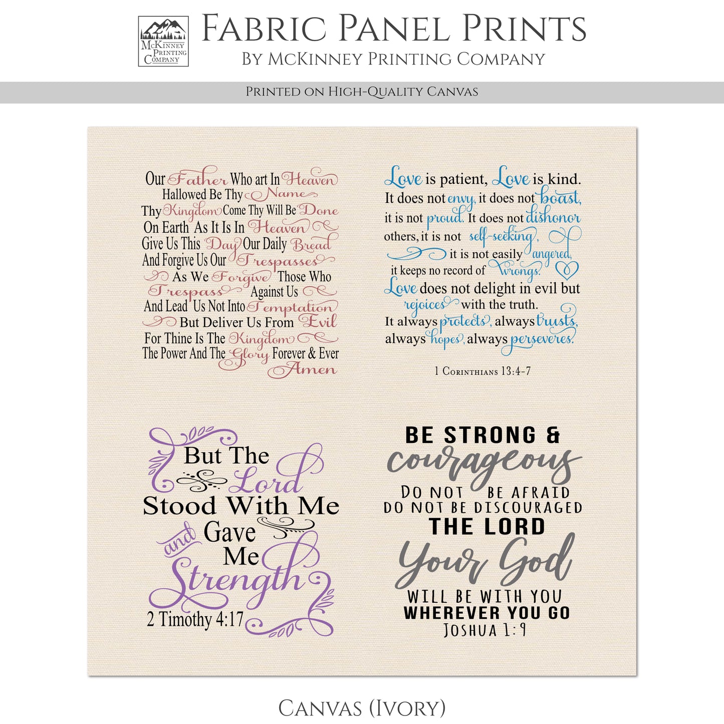 Love is Patient - Christian Fabric, Small Print, Joshua 1:9, Our Father, Prayer Quilt, Pocket Prayer, Quilting, Sewing