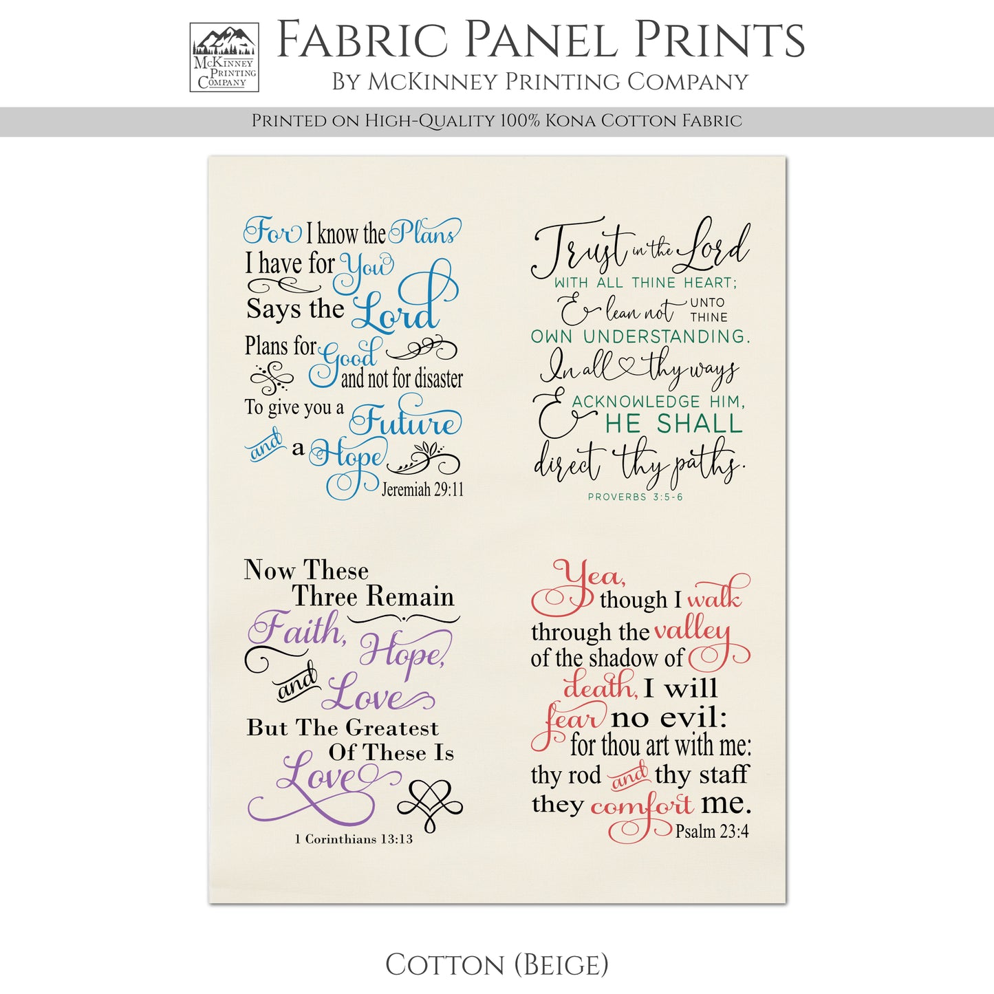 Trust In The Lord - Fabric Panel, Psalm 23, Jeremiah 29, Proverbs, Prayer Quilt, Pocket Prayer, Christian, Quilting