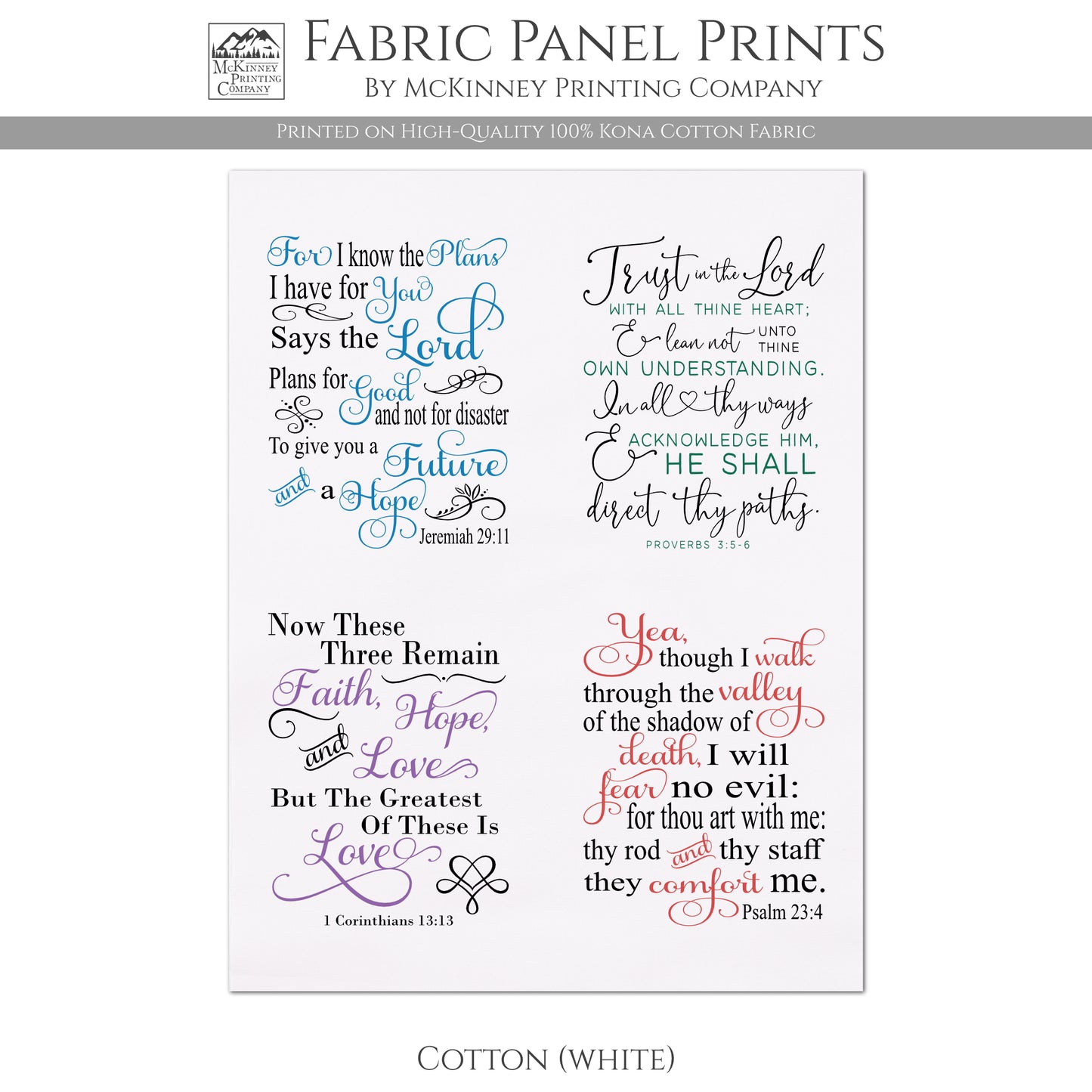 Trust In The Lord - Fabric Panel, Psalm 23, Jeremiah 29, Proverbs, Prayer Quilt, Pocket Prayer, Christian, Quilting