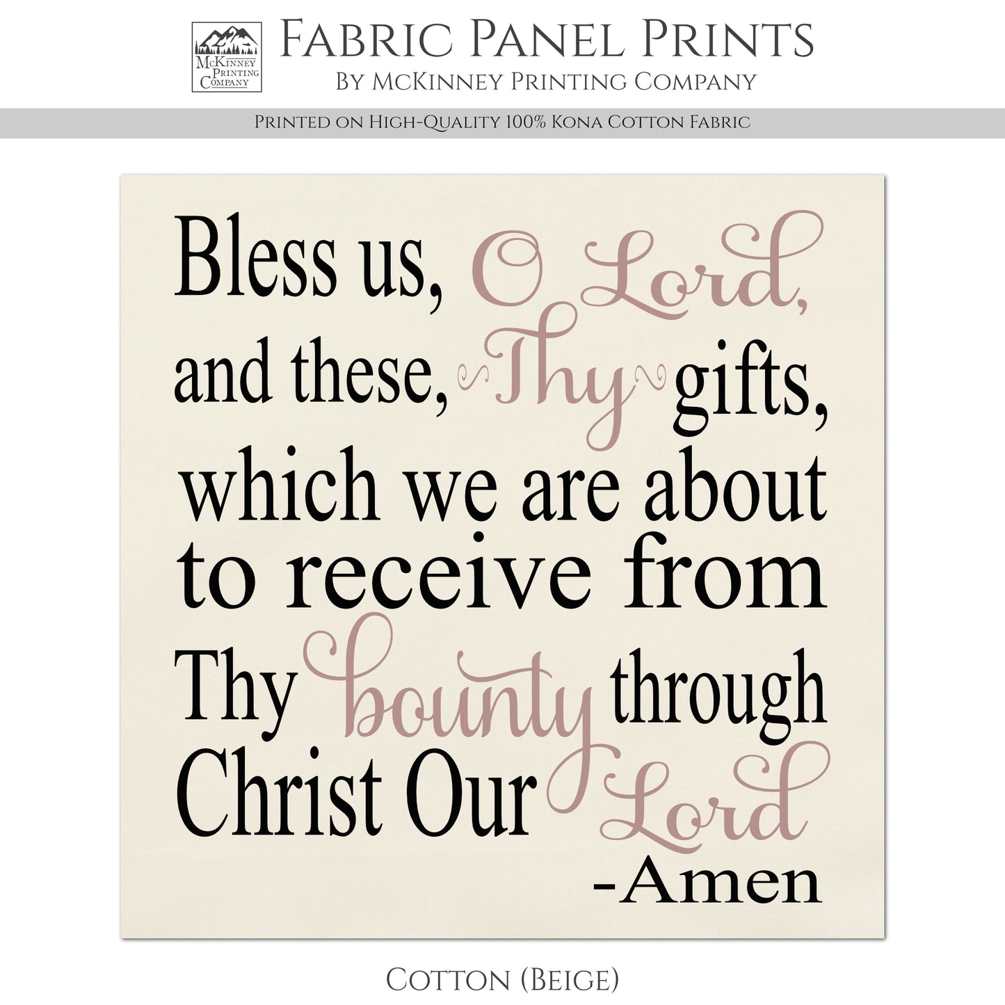 Bless Us O Lord - Religious Fabric, Christian, Dinner Prayer, Catholic, Large | Small Cotton Quilt Block Print, Wall Art