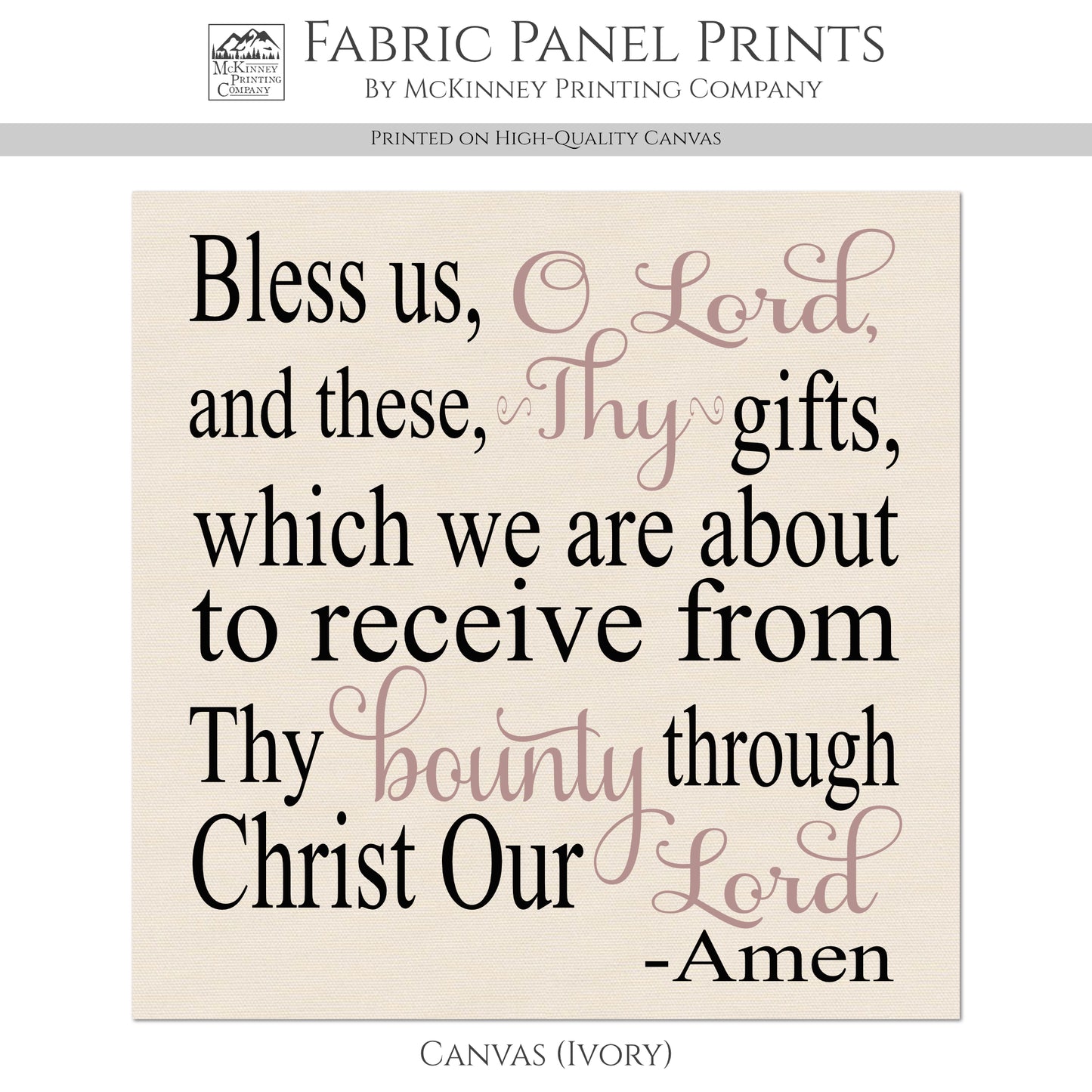 Bless Us O Lord - Religious Fabric, Christian, Dinner Prayer, Catholic, Large | Small Cotton Quilt Block Print, Wall Art