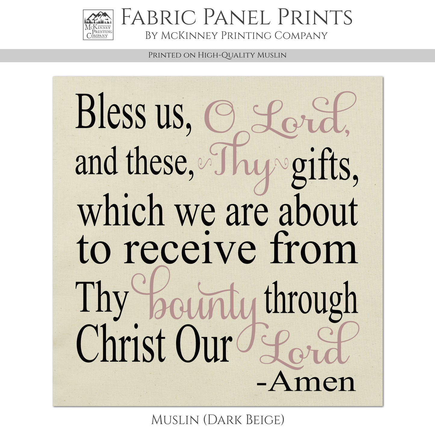 Bless Us O Lord - Religious Fabric, Christian, Dinner Prayer, Catholic, Large | Small Cotton Quilt Block Print, Wall Art