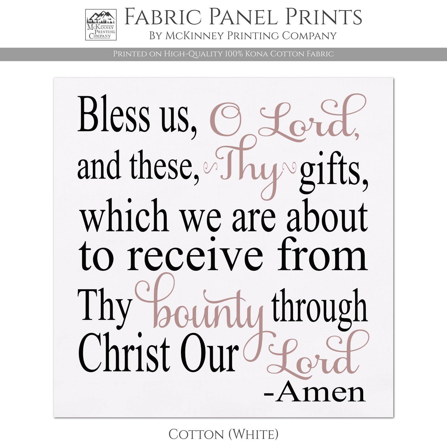 Bless Us O Lord - Religious Fabric, Christian, Dinner Prayer, Catholic, Large | Small Cotton Quilt Block Print, Wall Art