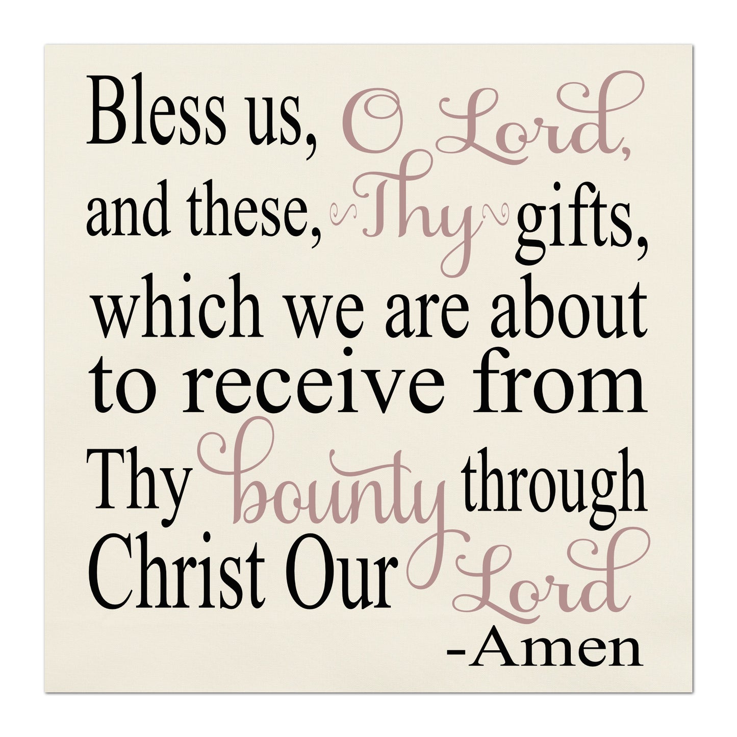 Bless Us O Lord - Religious Fabric, Christian, Dinner Prayer, Catholic, Large | Small Cotton Quilt Block Print, Wall Art