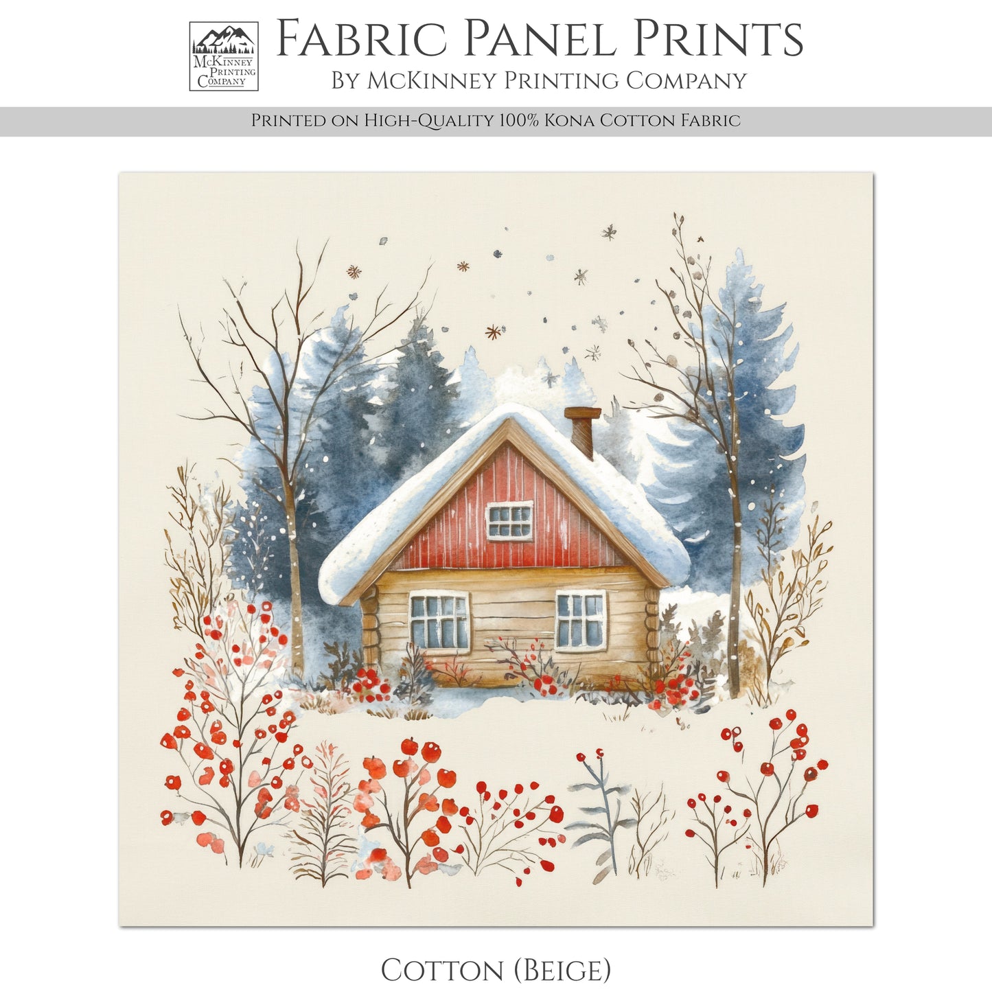 Christmas Fabric Panels - Christmas Village, House, Cabin, Woodland, Cotton, Wall Art, Large Print, Block Print, Cotton, Quilting, Quilt, Sewing