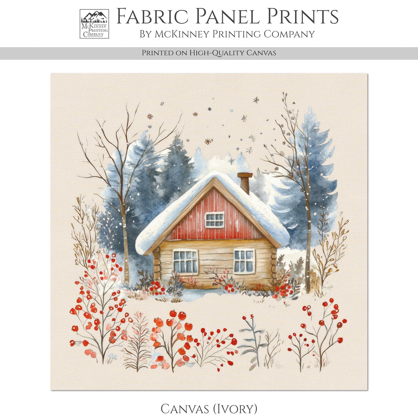 Christmas Fabric Panels - Christmas Village, House, Cabin, Woodland, Cotton, Wall Art, Large Print, Block Print, Cotton, Quilting, Quilt, Sewing