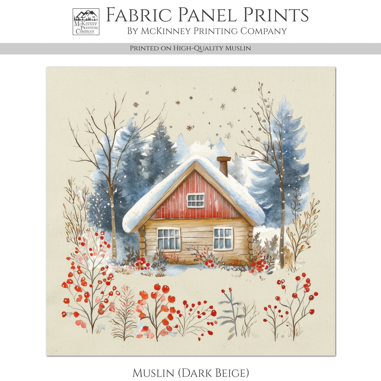 Christmas Fabric Panels - Christmas Village, House, Cabin, Woodland, Cotton, Wall Art, Large Print, Block Print, Cotton, Quilting, Quilt, Sewing