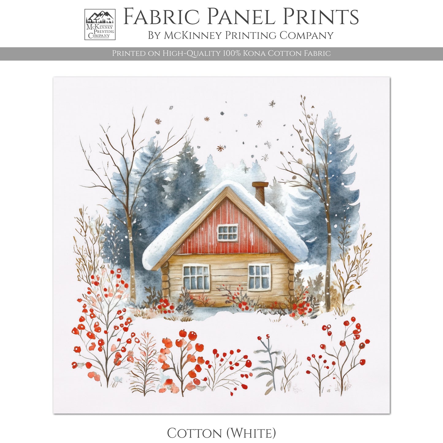 Christmas Fabric Panels - Christmas Village, House, Cabin, Woodland, Cotton, Wall Art, Large Print, Block Print, Cotton, Quilting, Quilt, Sewing