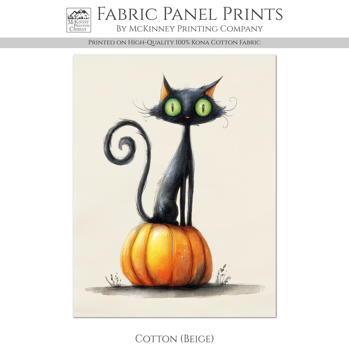 Halloween Fabric Panel - Black Cat Fabric, Cute, Craft, Pumpkin, Large Print Fabric, Block Print Fabric, Cotton, Quilting, Quilt, Canvas
