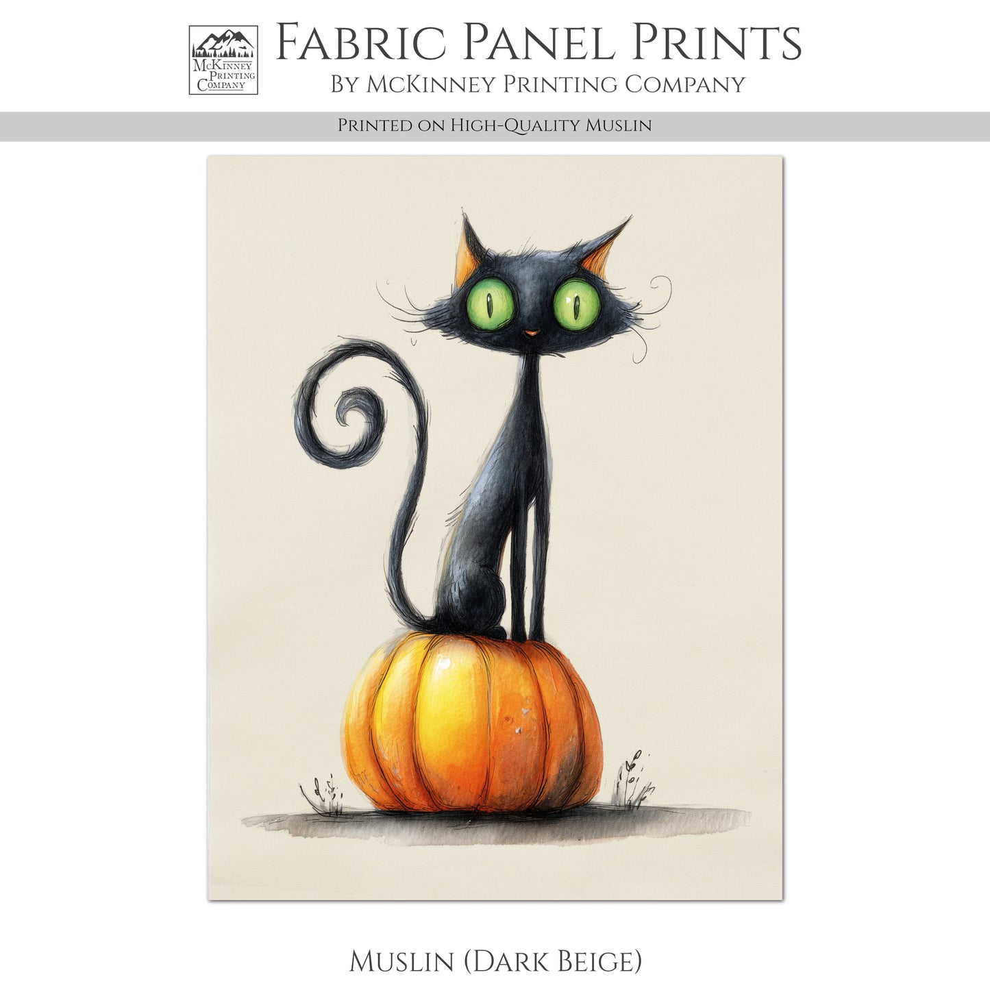 Halloween Fabric Panel - Black Cat Fabric, Cute, Craft, Pumpkin, Large Print Fabric, Block Print Fabric, Cotton, Quilting, Quilt, Canvas