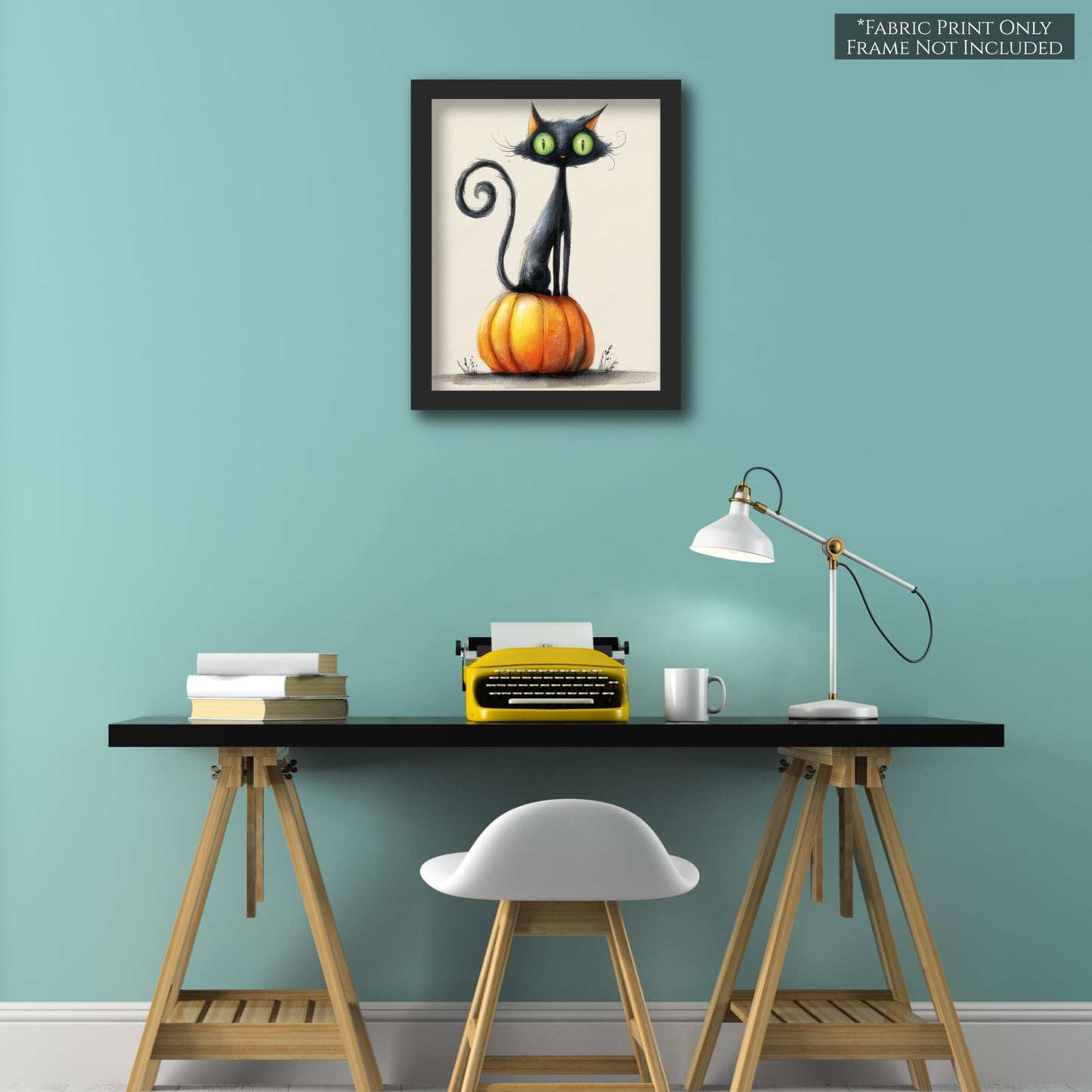 Halloween Fabric Panel - Black Cat Fabric, Cute, Craft, Pumpkin, Large Print Fabric, Block Print Fabric, Cotton, Quilting, Quilt, Canvas