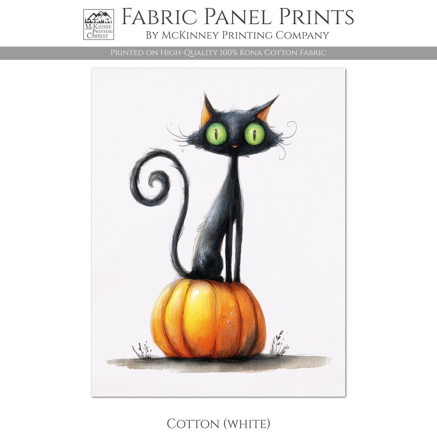 Halloween Fabric Panel - Black Cat Fabric, Cute, Craft, Pumpkin, Large Print Fabric, Block Print Fabric, Cotton, Quilting, Quilt, Canvas