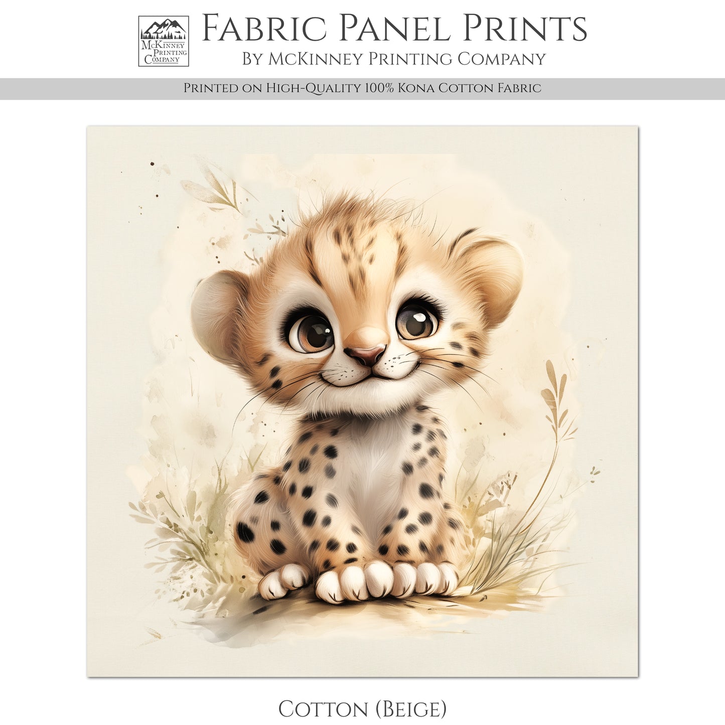 Cheetah Fabric - Baby Fabric Panels, Jungle, Leopard, Animal, Nursery Décor, Quilt Block, Wall Art, Cotton, Quilting