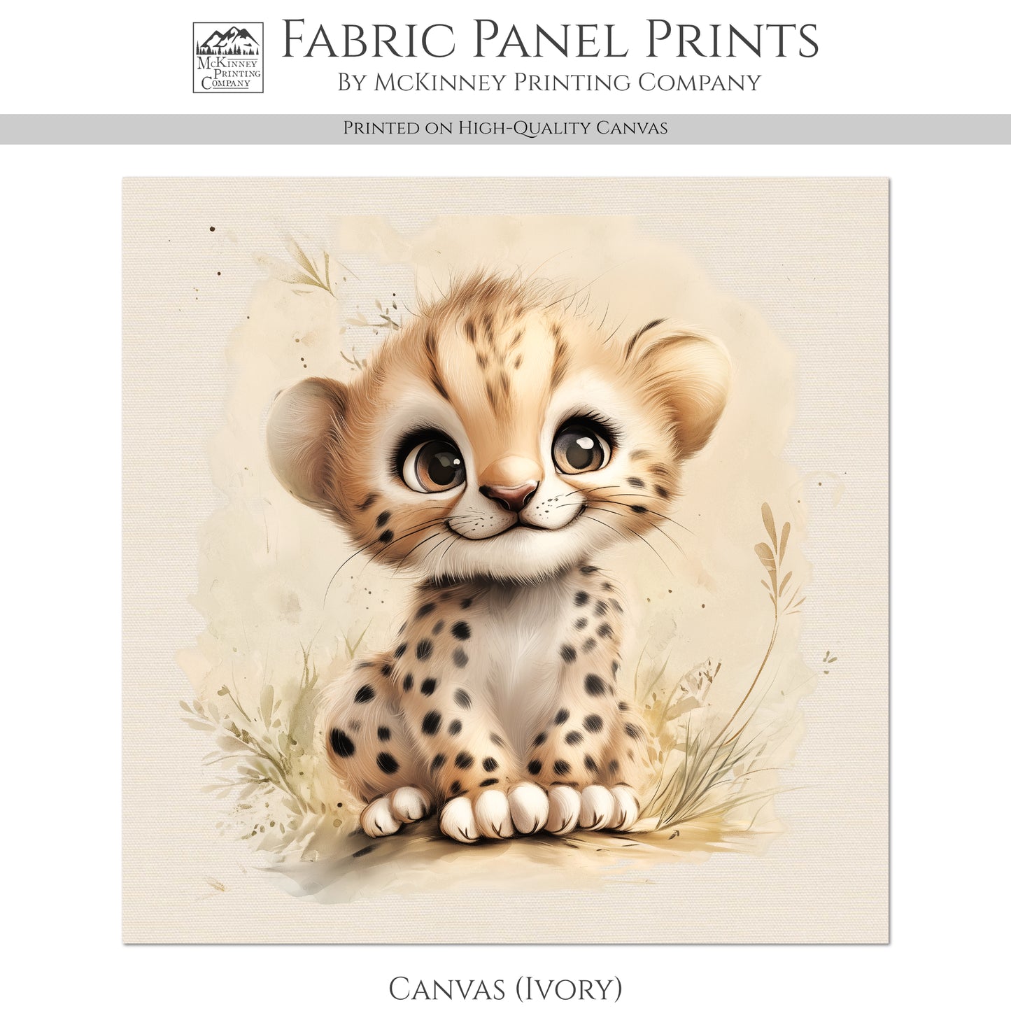 Cheetah Fabric - Baby Fabric Panels, Jungle, Leopard, Animal, Nursery Décor, Quilt Block, Wall Art, Cotton, Quilting