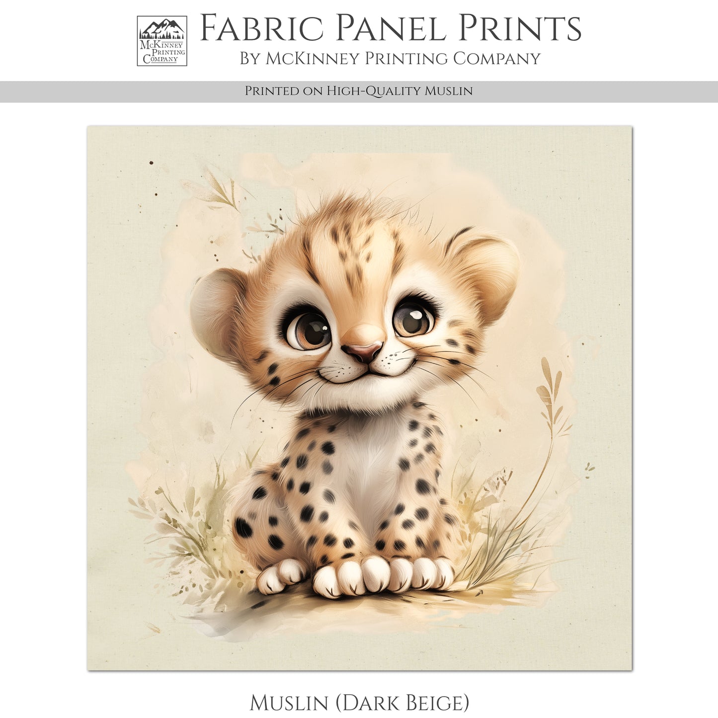 Cheetah Fabric - Baby Fabric Panels, Jungle, Leopard, Animal, Nursery Décor, Quilt Block, Wall Art, Cotton, Quilting
