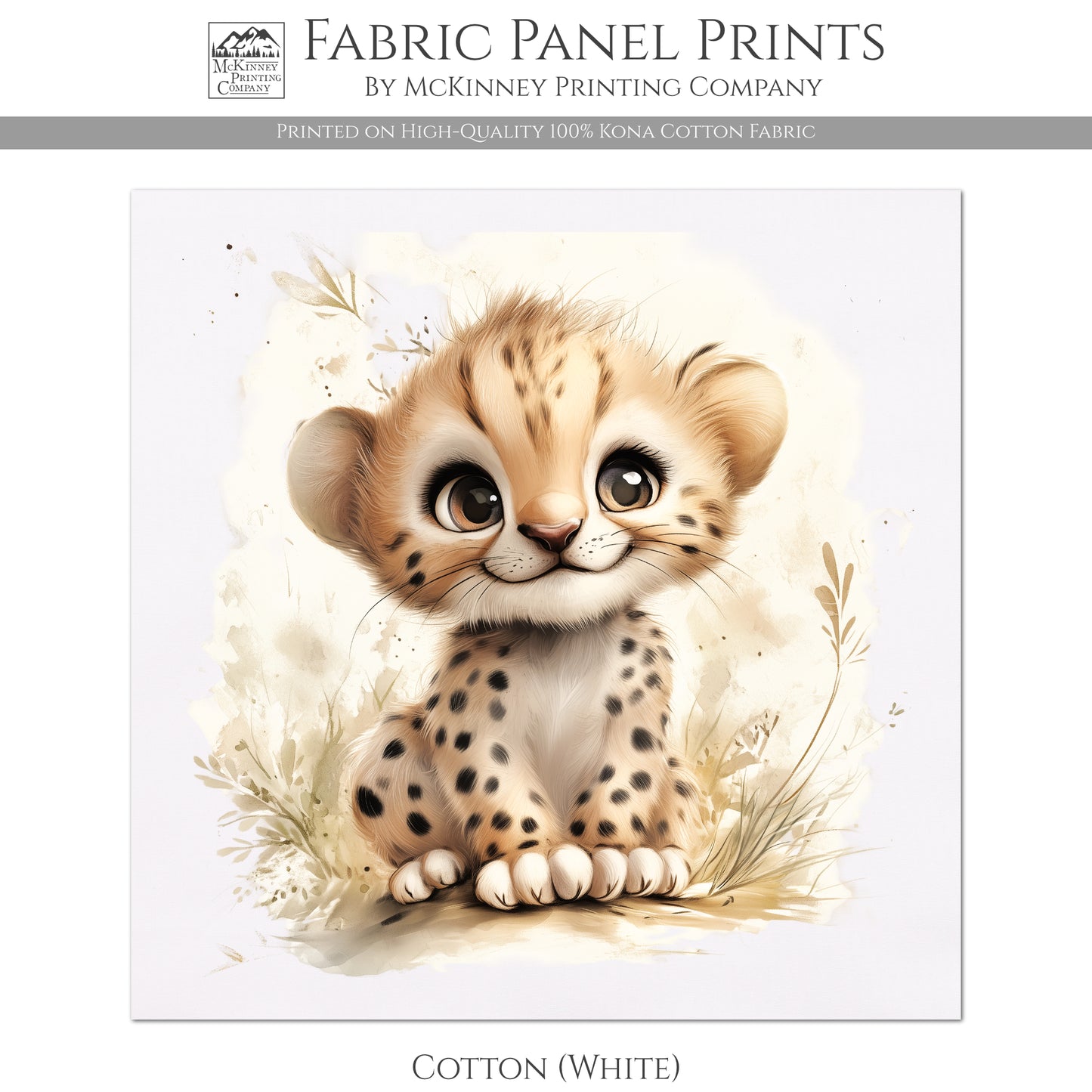 Cheetah Fabric - Baby Fabric Panels, Jungle, Leopard, Animal, Nursery Décor, Quilt Block, Wall Art, Cotton, Quilting