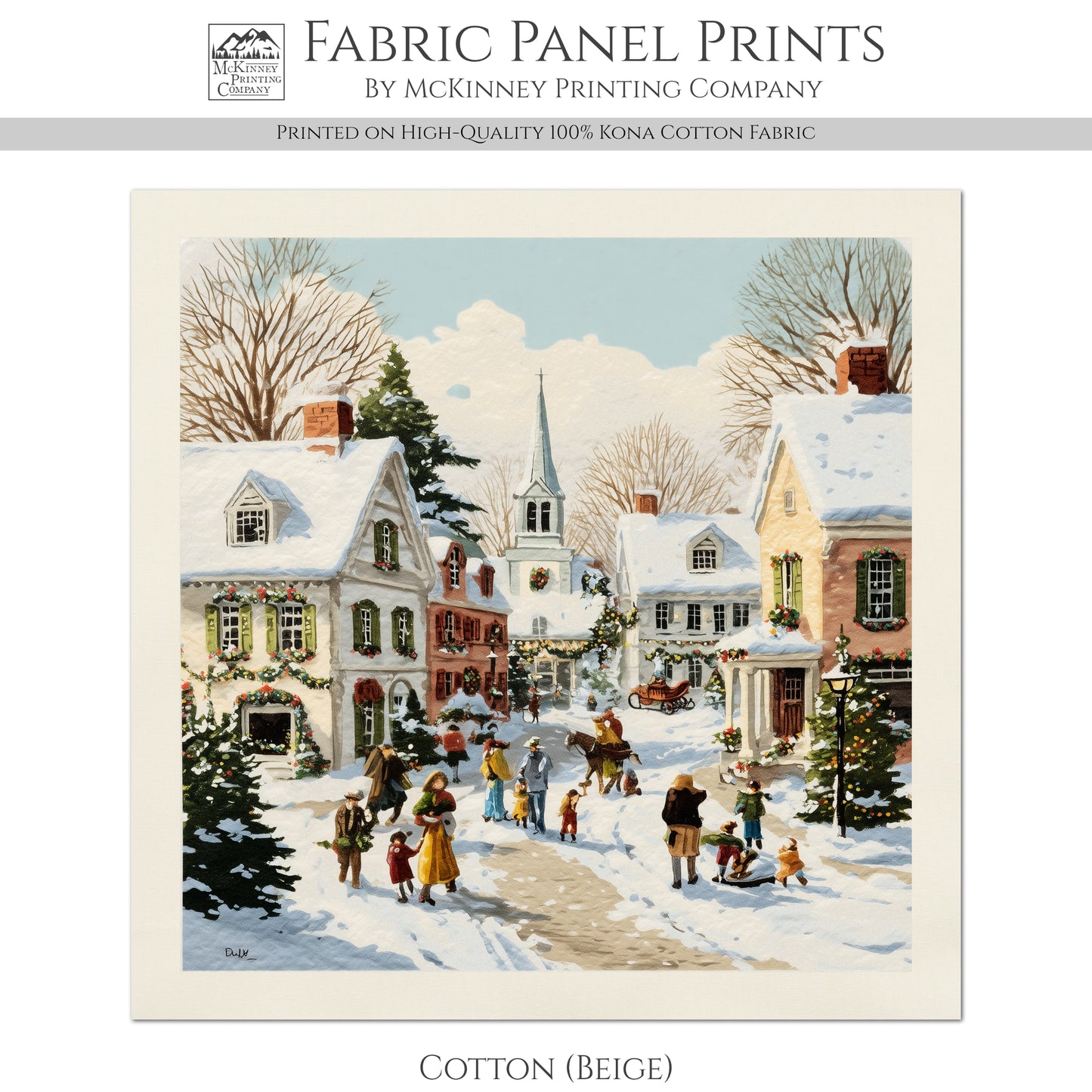 Christmas Village - Christmas Fabric Panel, Cotton, House, Victorian Decor, Wall Art, Large Print, Block Print, Cotton, Quilting, Quilt, Sewing