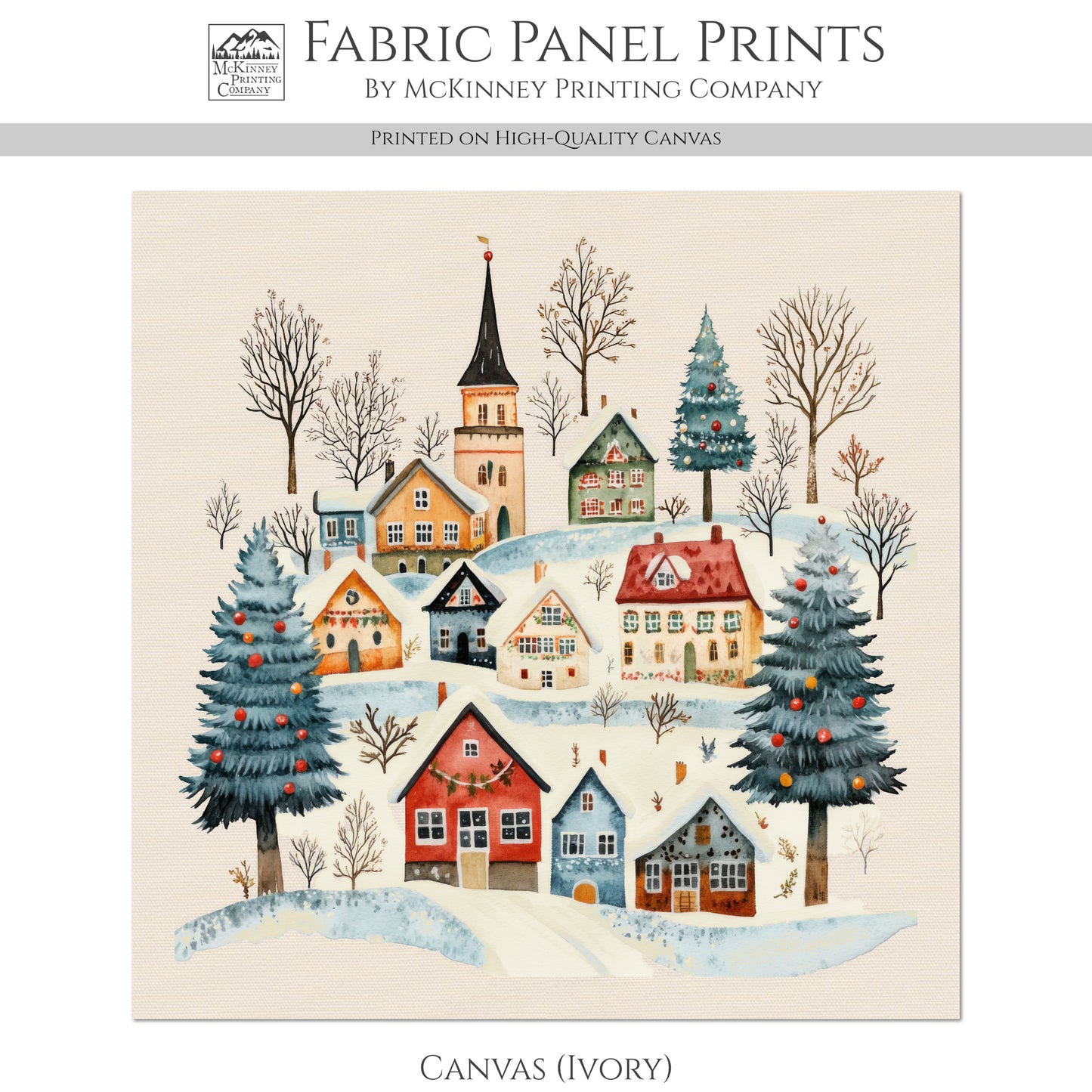 Christmas Village - Christmas Fabric Panel, Cotton, House, Victorian Decor, Wall Art, Large Print, Block Print, Cotton, Quilting, Quilt, Sewing, Crafts