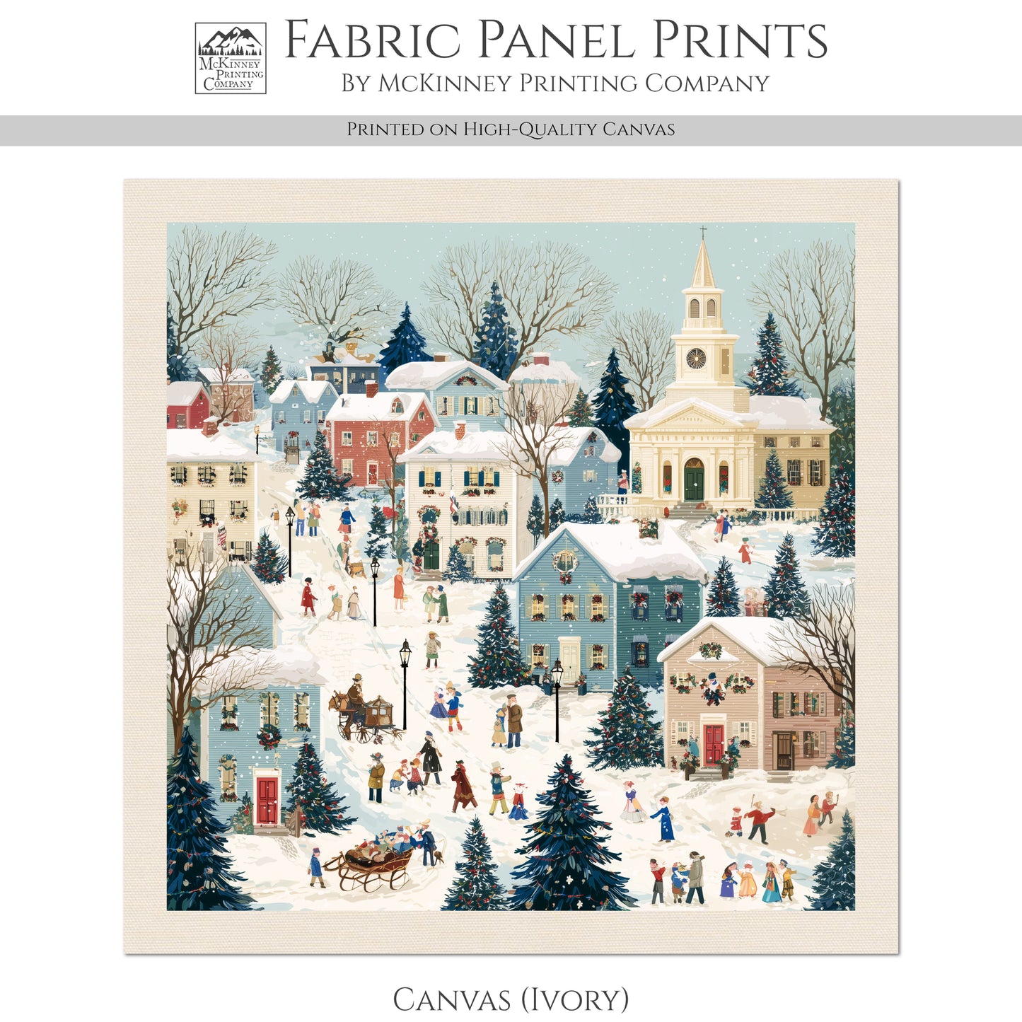 Christmas Village - Christmas Fabric Panels, Cotton, House, Victorian Decor, Wall Art, Large Print, Block Print, Cotton, Quilting, Quilt, Sewing