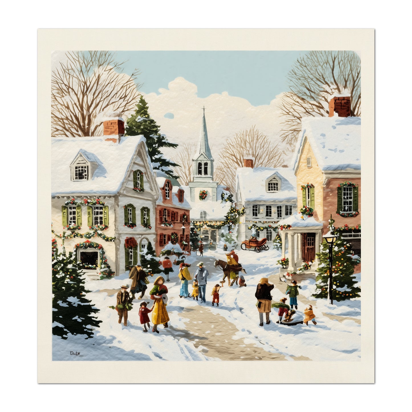 Christmas Village - Christmas Fabric Panel, Cotton, House, Victorian Decor, Wall Art, Large Print, Block Print, Cotton, Quilting, Quilt, Sewing