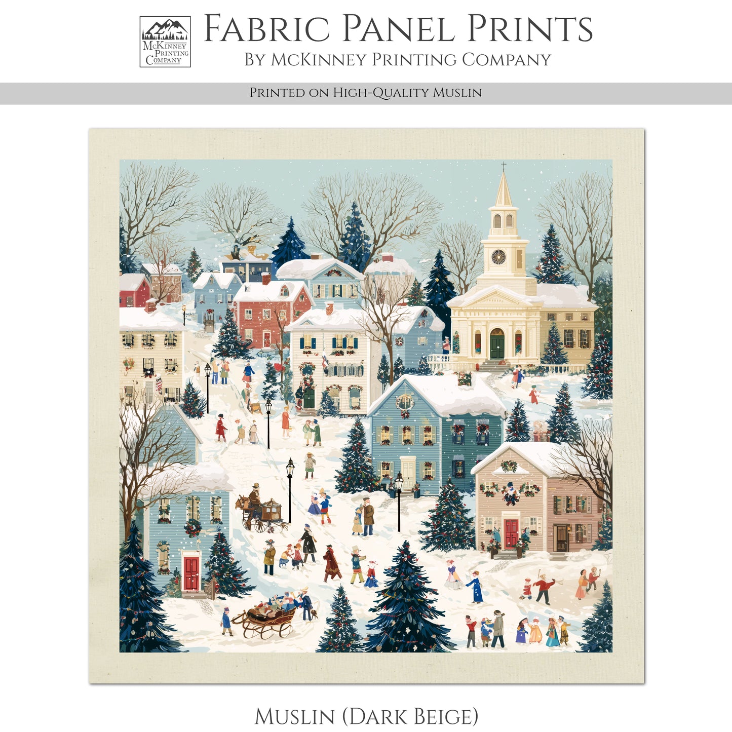Christmas Village - Christmas Fabric Panels, Cotton, House, Victorian Decor, Wall Art, Large Print, Block Print, Cotton, Quilting, Quilt, Sewing