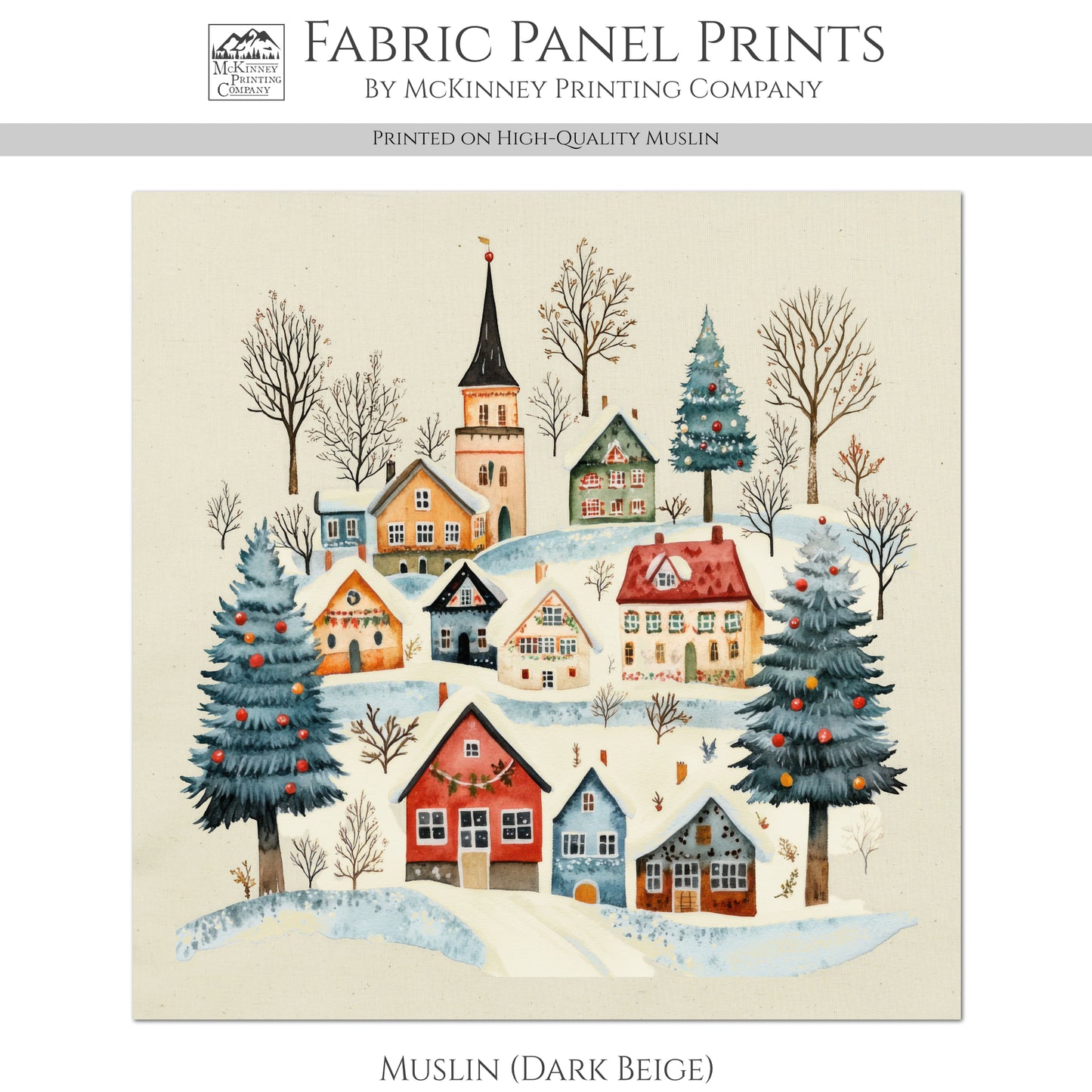 Christmas Village - Christmas Fabric Panel, Cotton, House, Victorian Decor, Wall Art, Large Print, Block Print, Cotton, Quilting, Quilt, Sewing, Crafts