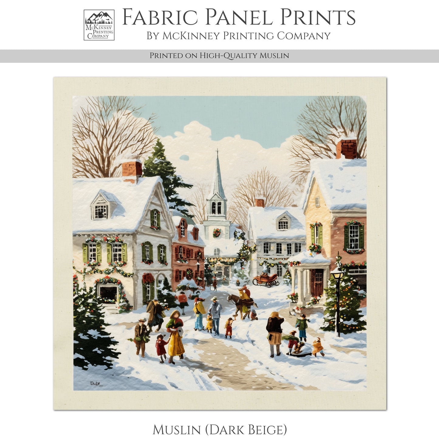 Christmas Village - Christmas Fabric Panel, Cotton, House, Victorian Decor, Wall Art, Large Print, Block Print, Cotton, Quilting, Quilt, Sewing