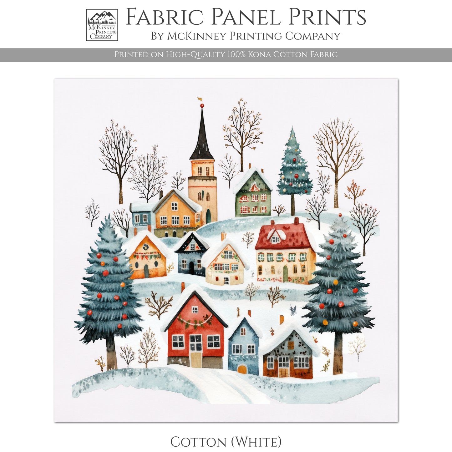 Christmas Village - Christmas Fabric Panel, Cotton, House, Victorian Decor, Wall Art, Large Print, Block Print, Cotton, Quilting, Quilt, Sewing, Crafts
