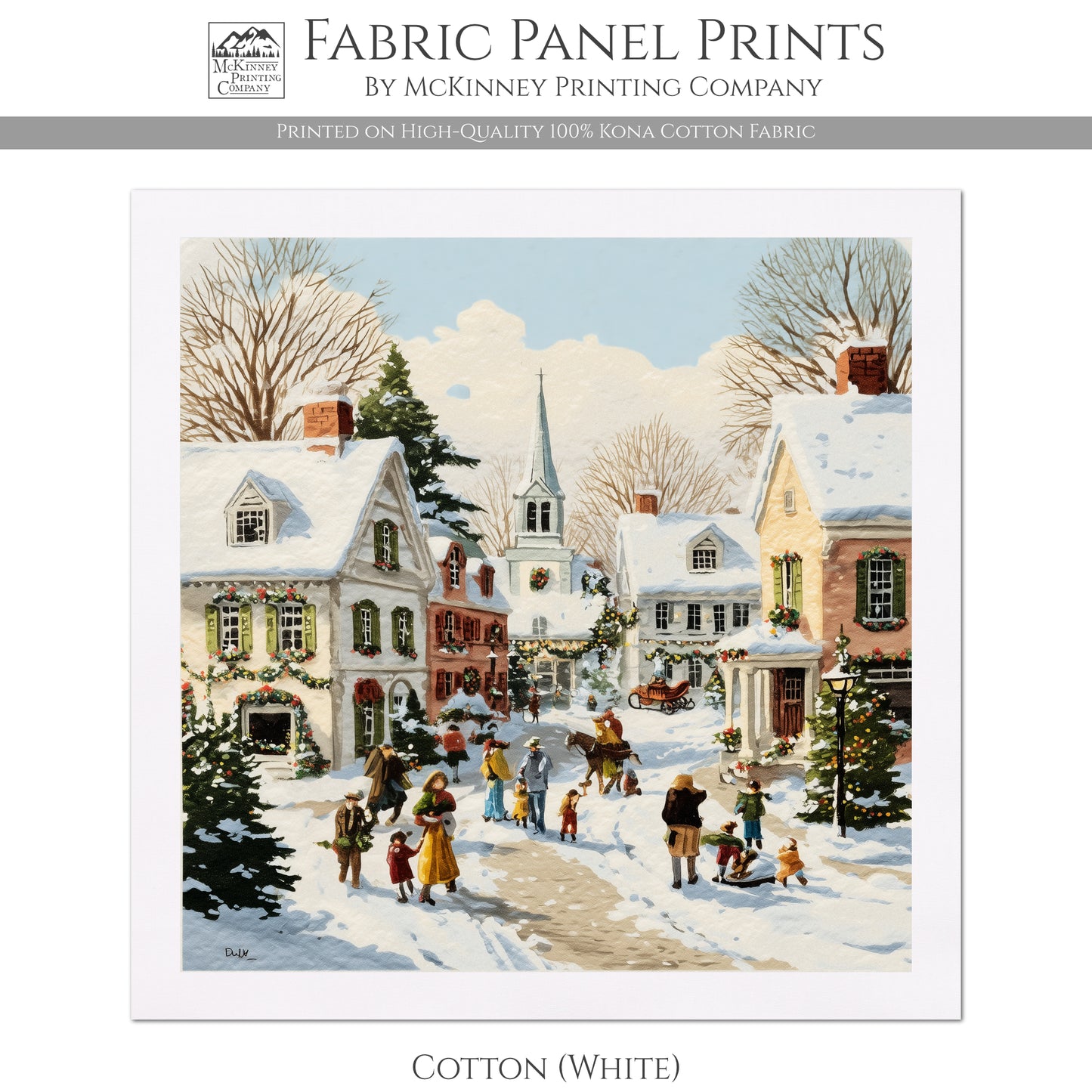 Christmas Village - Christmas Fabric Panel, Cotton, House, Victorian Decor, Wall Art, Large Print, Block Print, Cotton, Quilting, Quilt, Sewing
